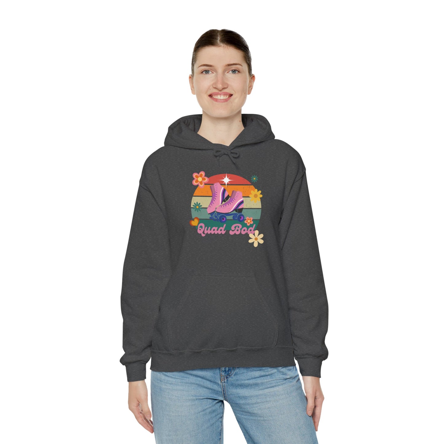 Unisex Heavy Blend™ Quad Bod Retro Vibes Rollerskater Hooded Sweatshirt