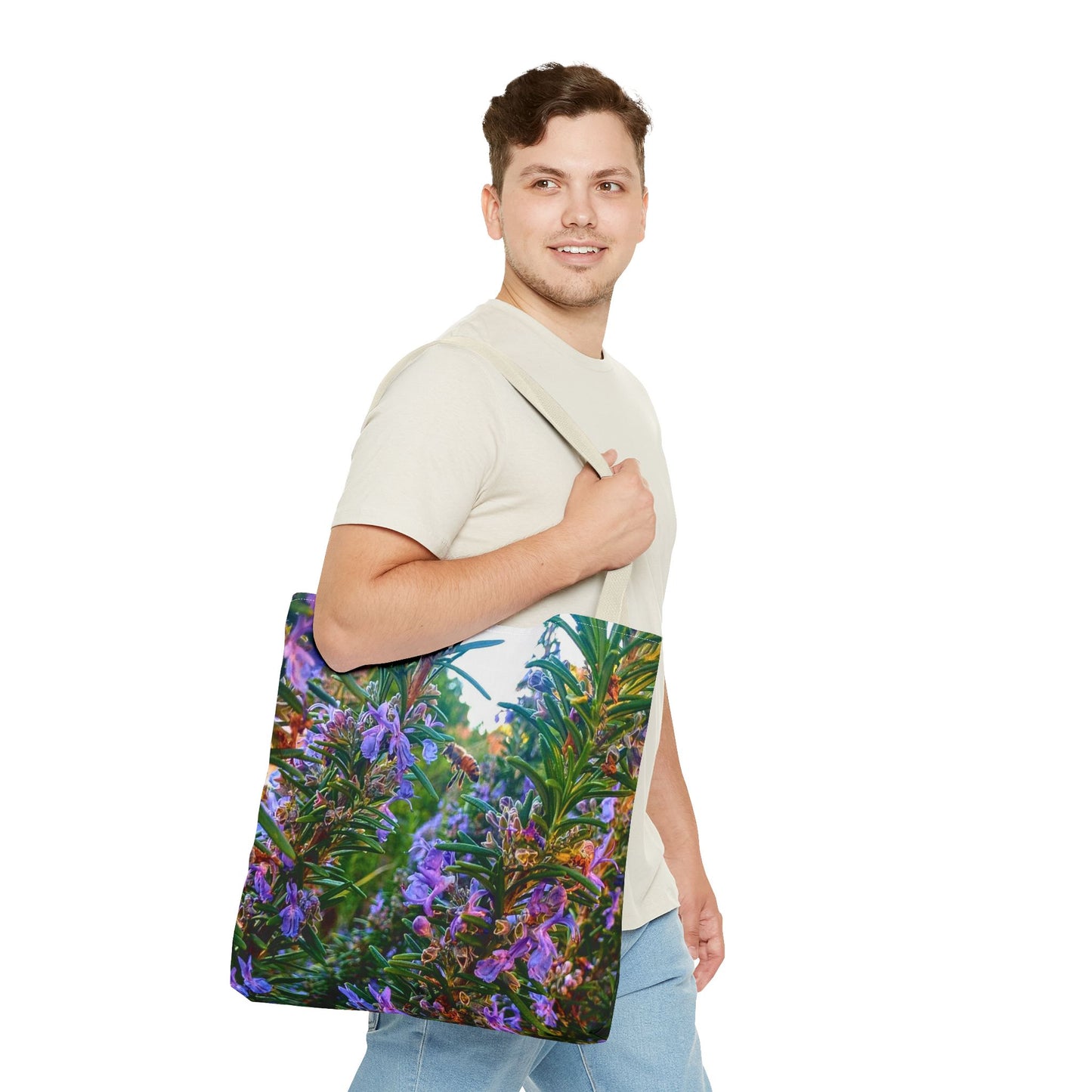 Garden Themed Bee and Rosemary Tote Bag