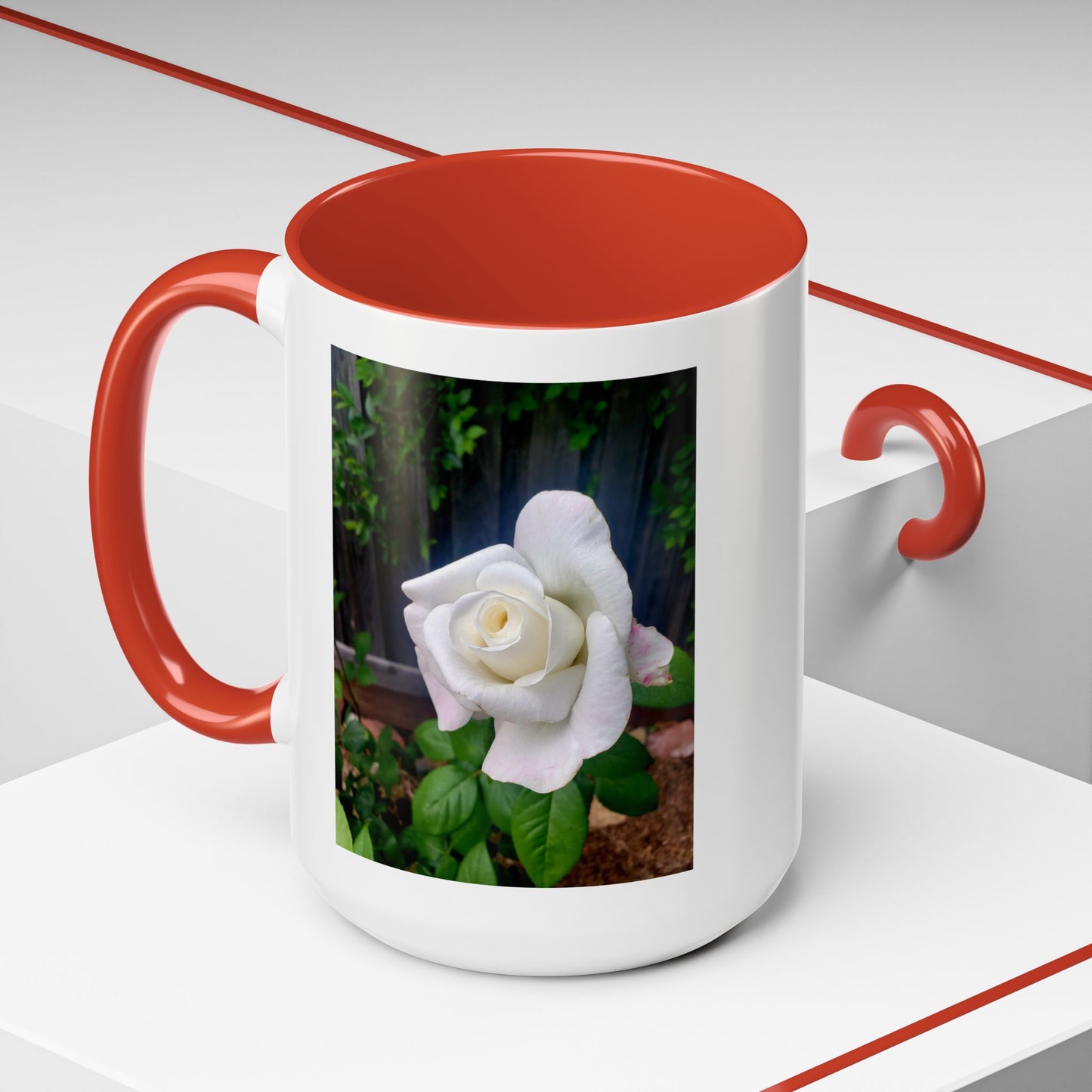 11oz/15oz Garden Themed White Sugar Moon Hybrid Tea Roses Coffee Mug