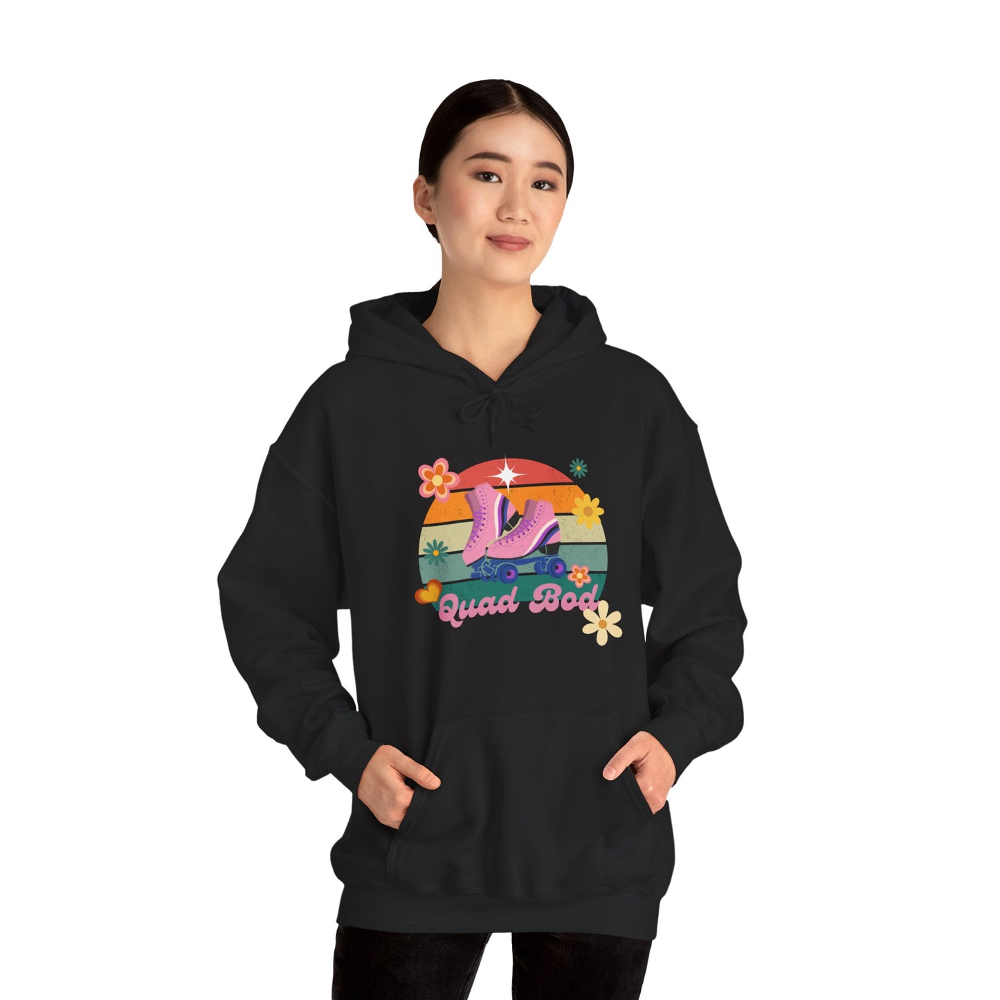 Unisex Heavy Blend™ Quad Bod Retro Vibes Rollerskater Hooded Sweatshirt