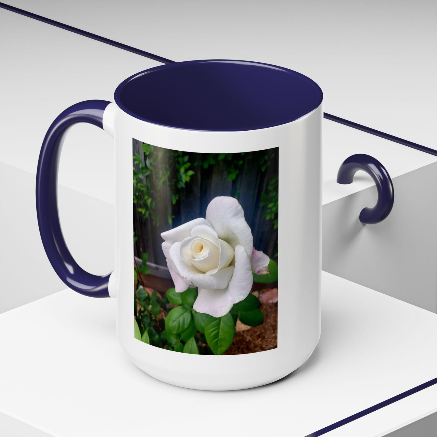 11oz/15oz Garden Themed White Sugar Moon Hybrid Tea Roses Coffee Mug