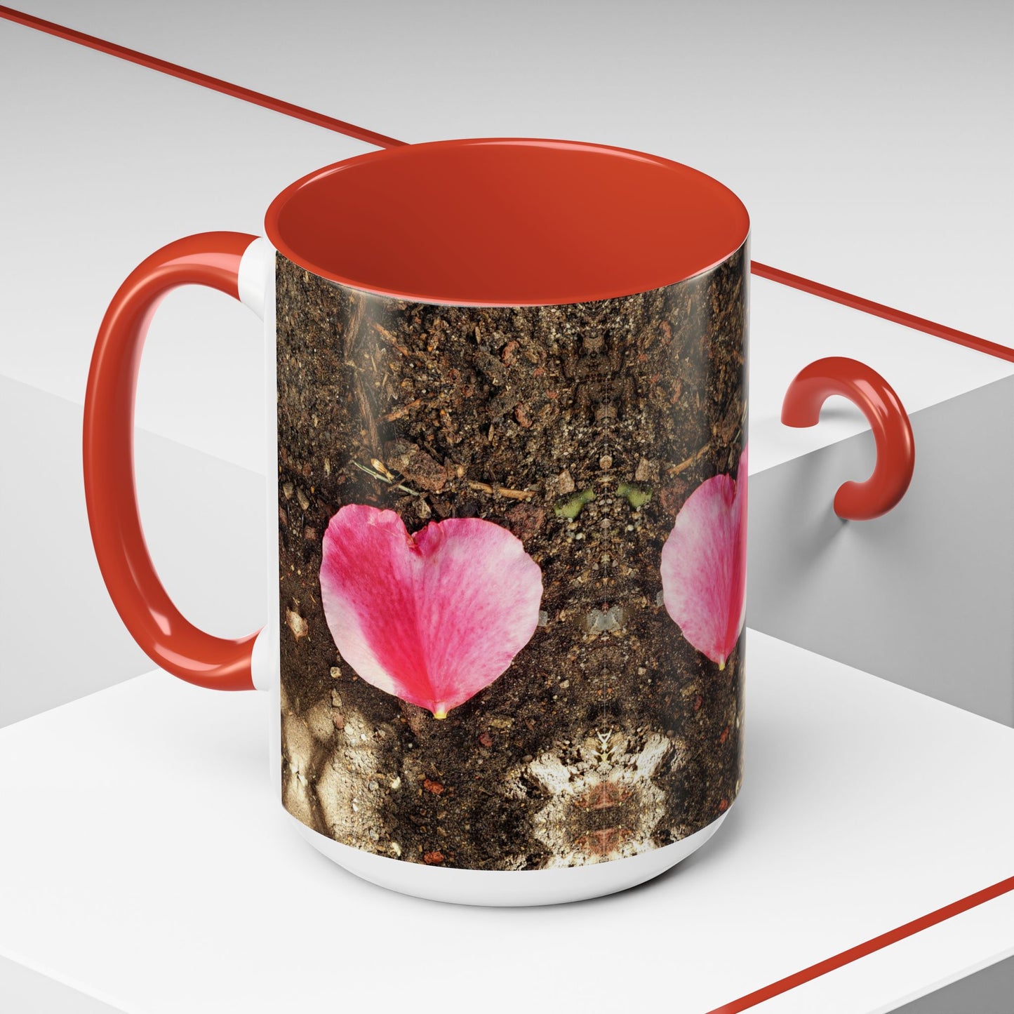 11oz/15oz Garden Themed Double Delight Heart Shaped Rose Petal Coffee Mug