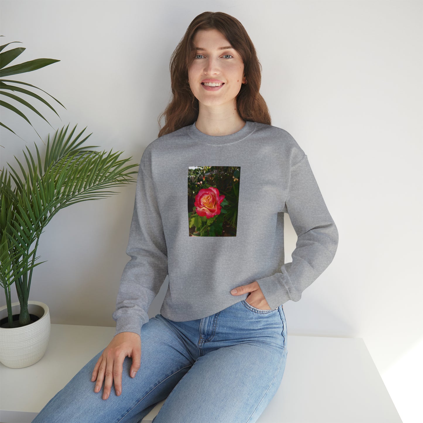 Unisex Gardening Sweatshirt Double Delight Rose Print