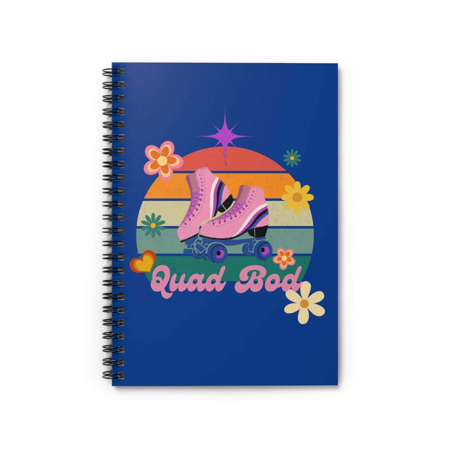 Spiral Notebook - Ruled Line, Dark Blue Quad Bod Retro Vibes Rollerskate Theme, EDC 118 pages
