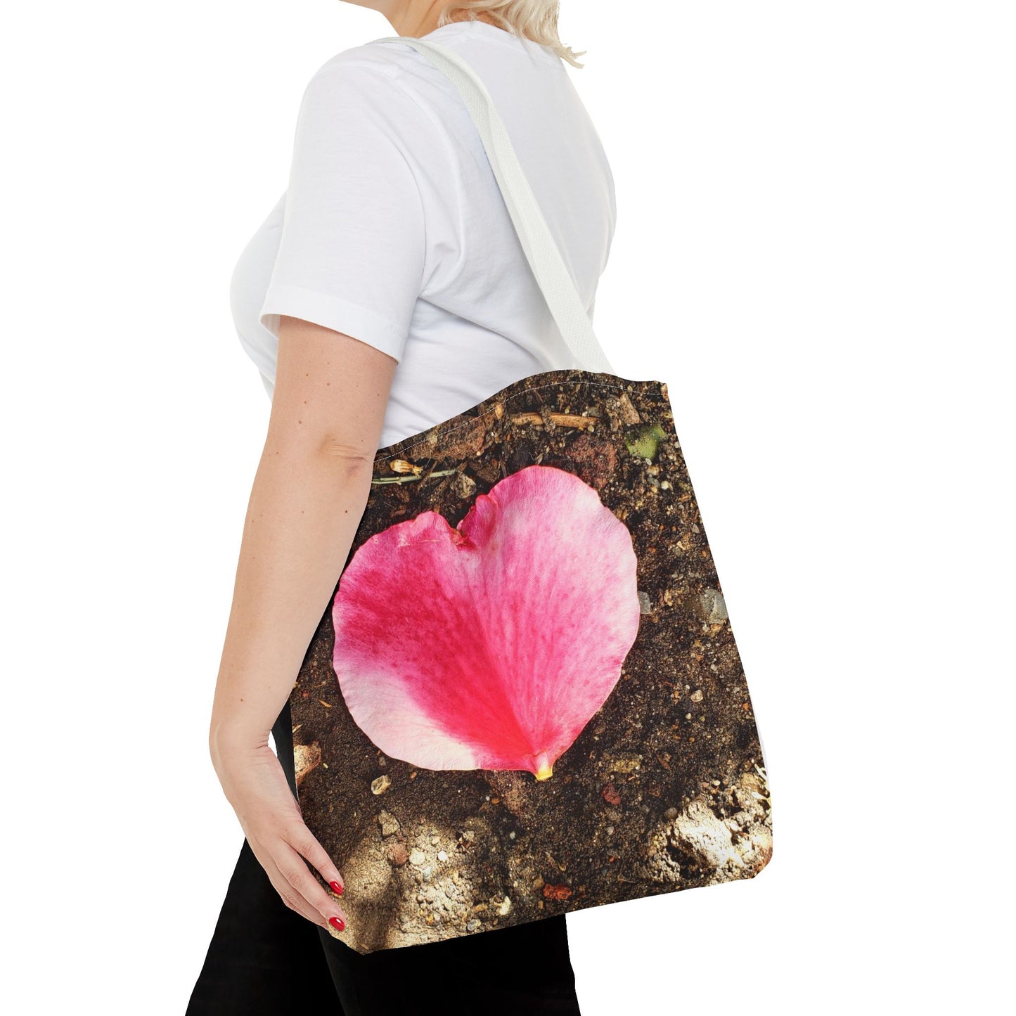 Unisex Garden Themed Double Delight Heart Shaped Rose Petal Tote Bag