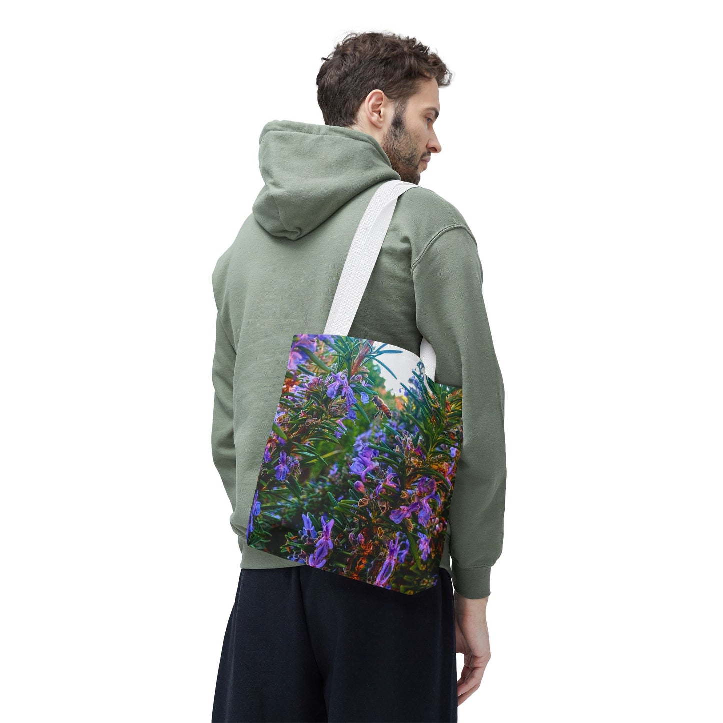 Garden Themed Bee and Rosemary Tote Bag