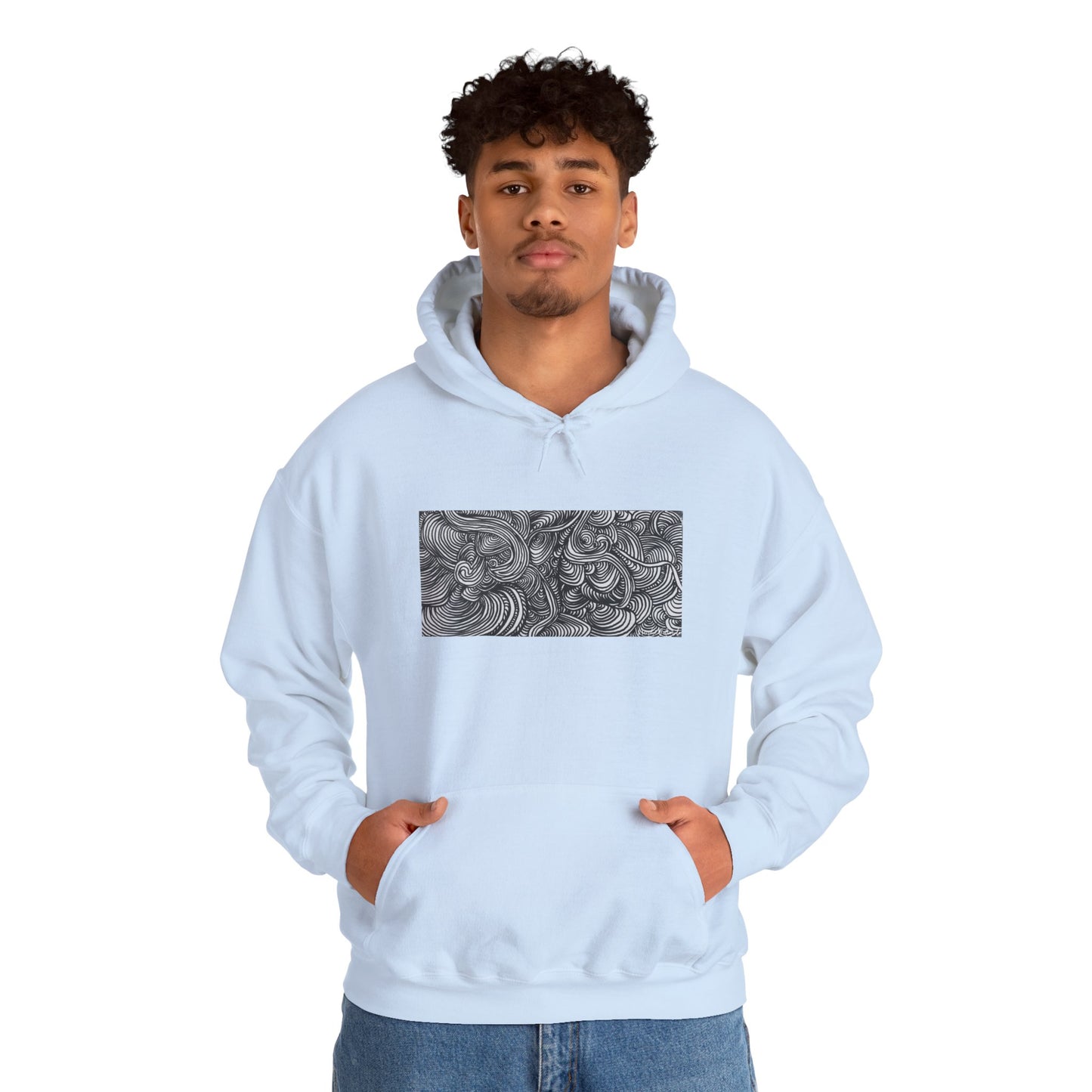 Unisex Heavy Blend™ Original Minimalist Line Art Midsize Print Hooded Sweatshirt - Liquid