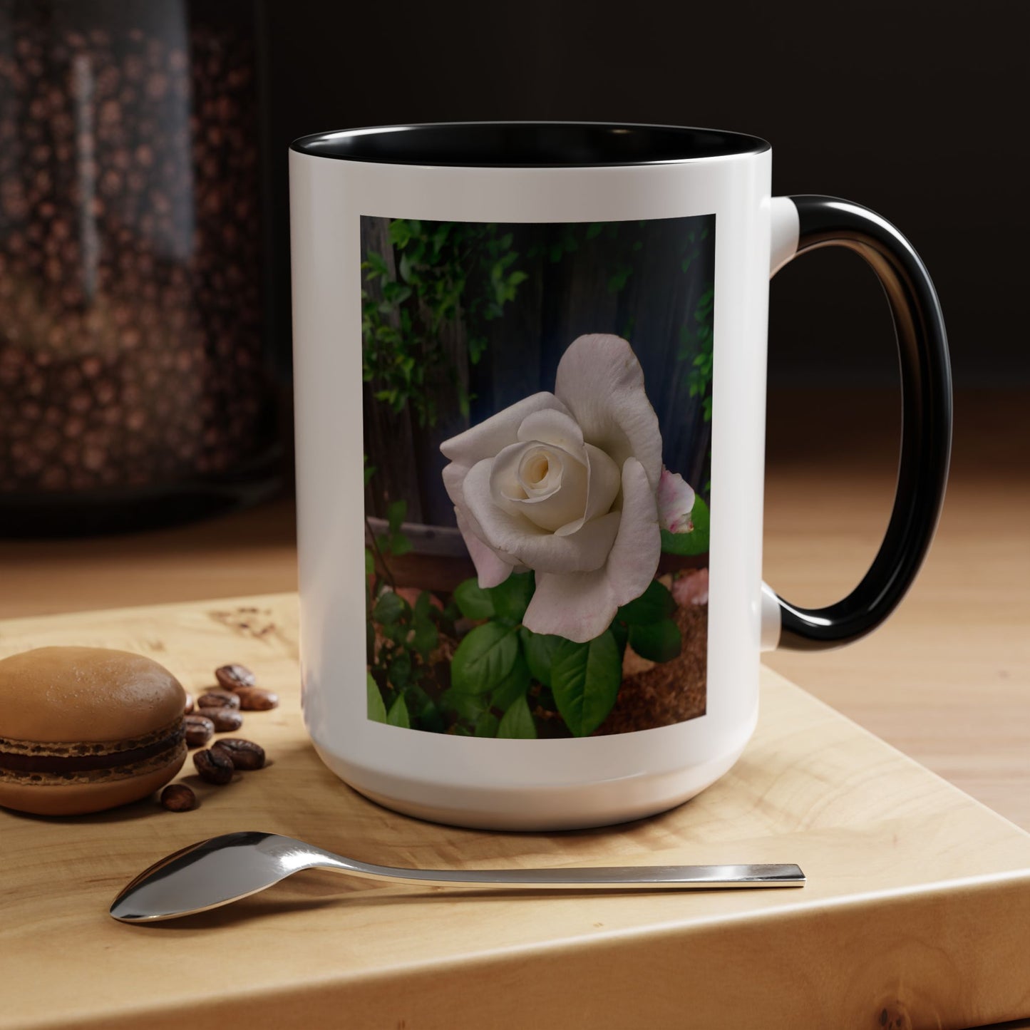 11oz/15oz Garden Themed White Sugar Moon Hybrid Tea Roses Coffee Mug
