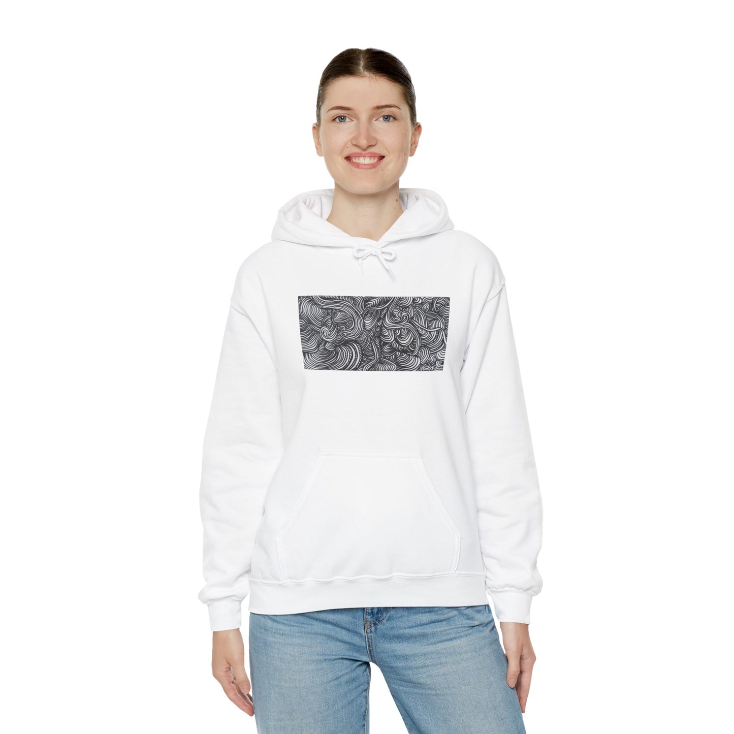 Unisex Heavy Blend™ Original Minimalist Line Art Midsize Print Hooded Sweatshirt - Liquid