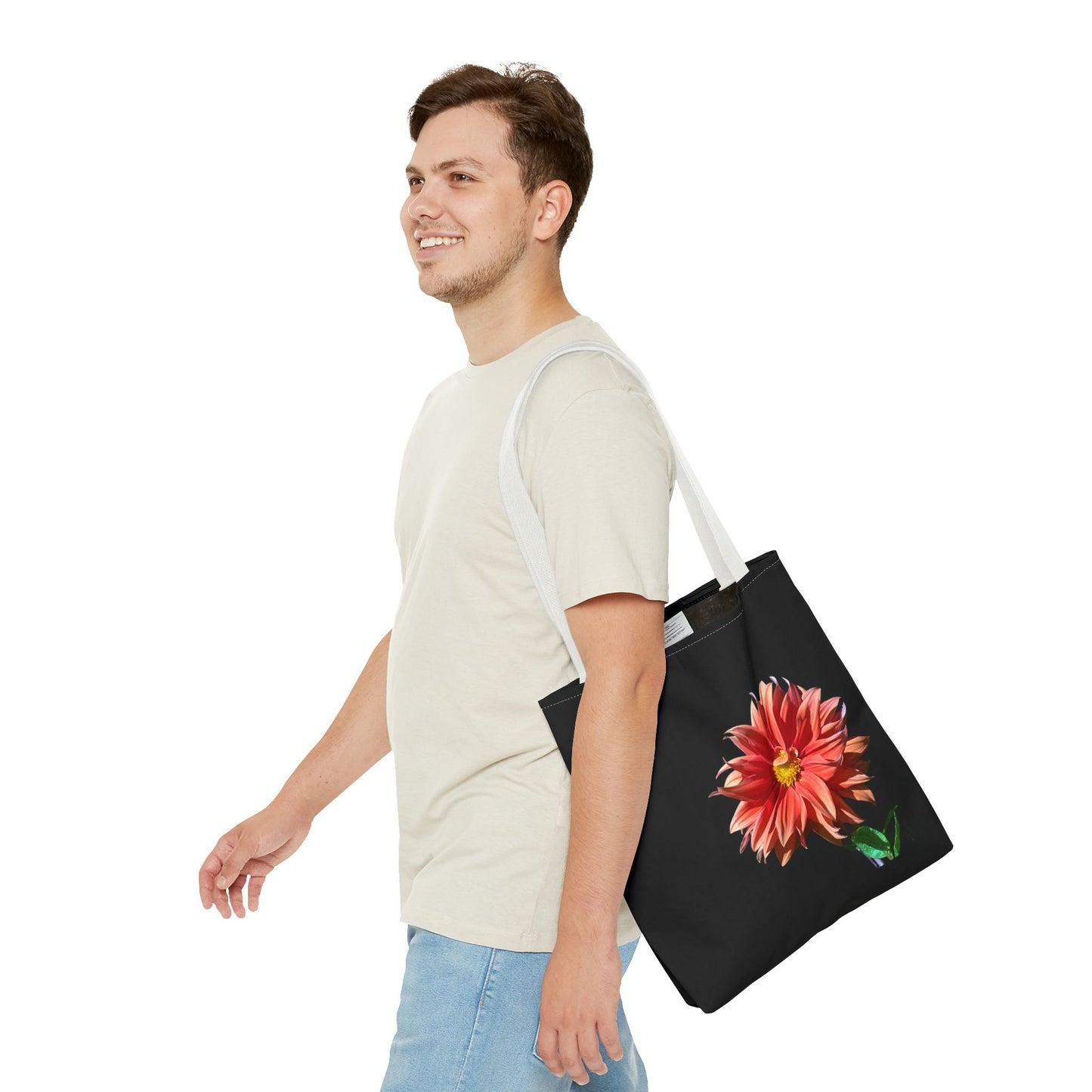 Unisex Dahlia Flower Tote Bag Nature Inspired Tote Floral Print Bag Garden Themed Tote Bag Dahlia Printed Gift Idea For Florists Plant Lover
