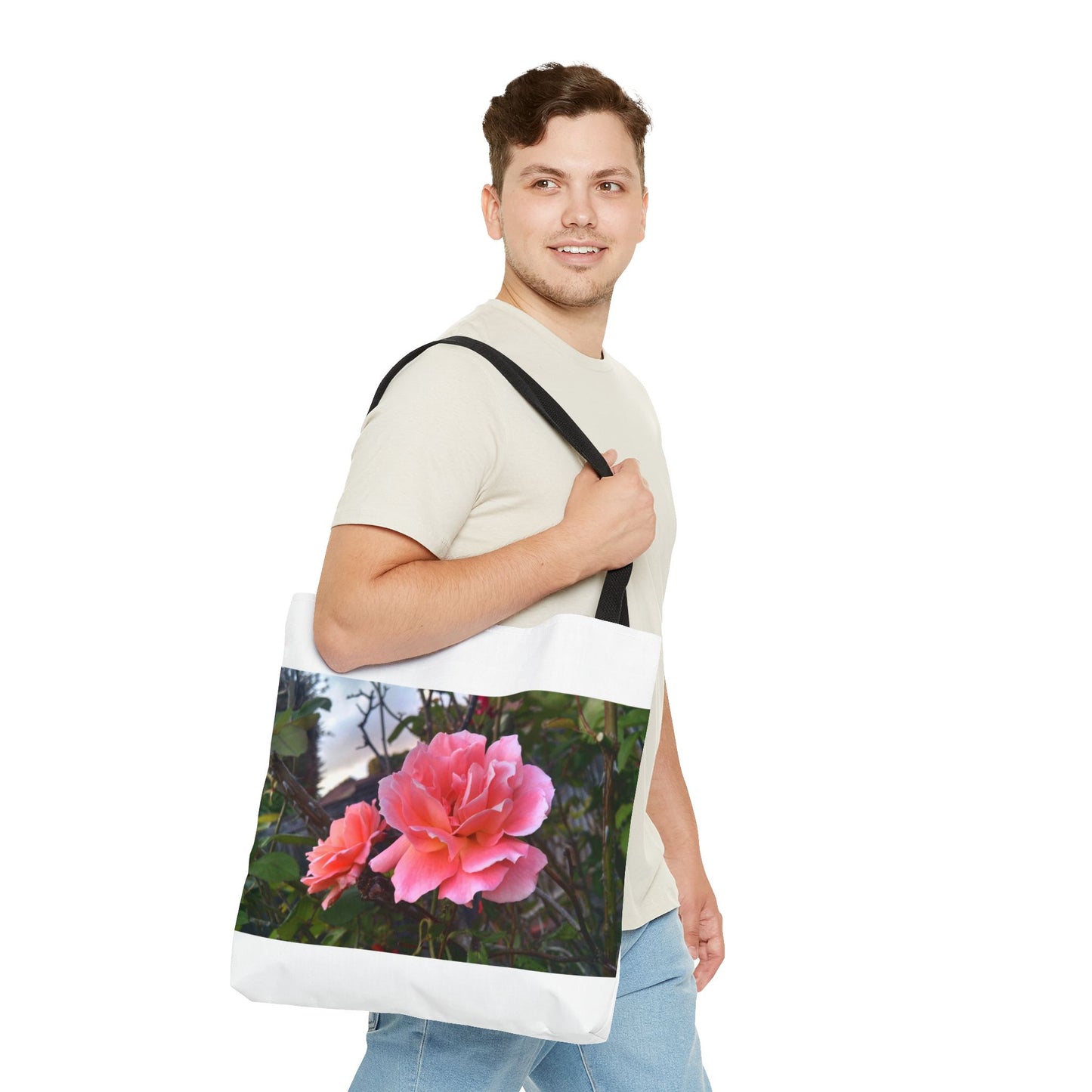 Unisex Garden Themed Double Delight Roses Reusable Tote Bag