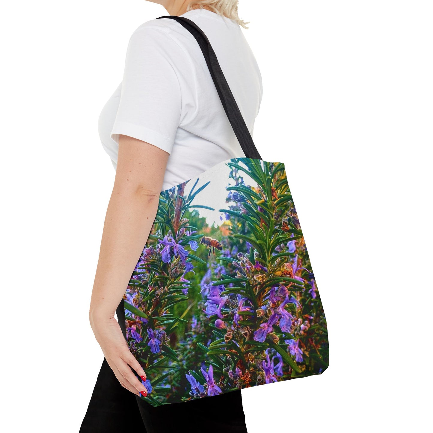 Garden Themed Bee and Rosemary Tote Bag