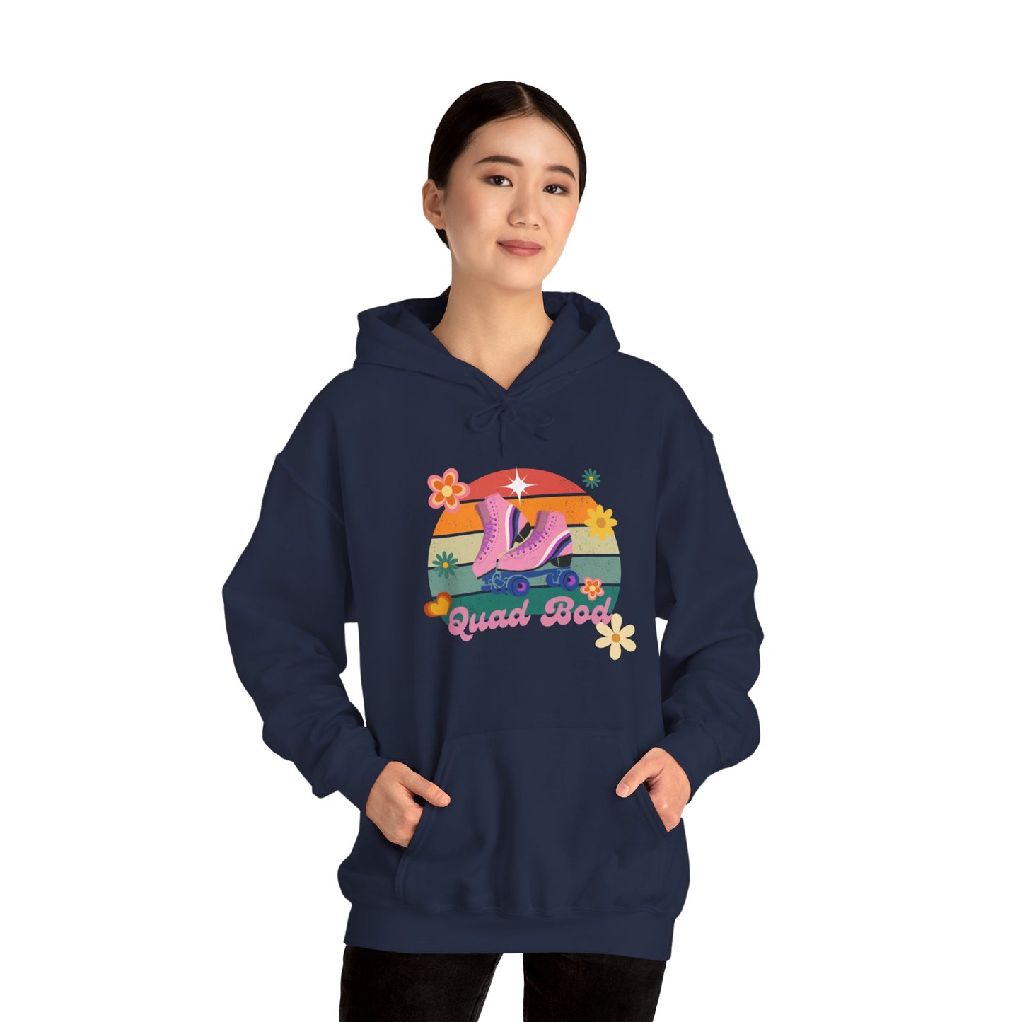 Unisex Heavy Blend™ Quad Bod Retro Vibes Rollerskater Hooded Sweatshirt