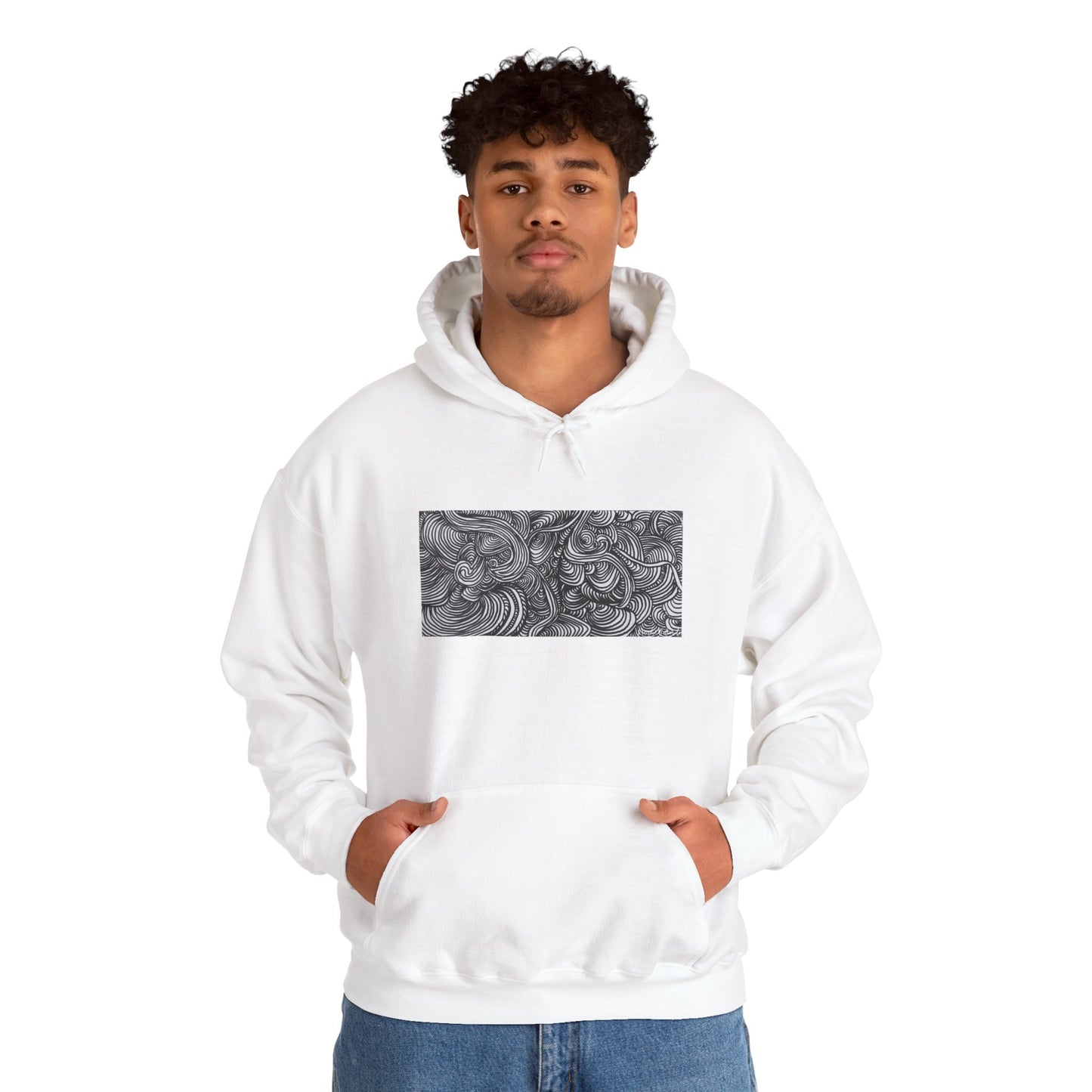 Unisex Heavy Blend™ Original Minimalist Line Art Midsize Print Hooded Sweatshirt - Liquid