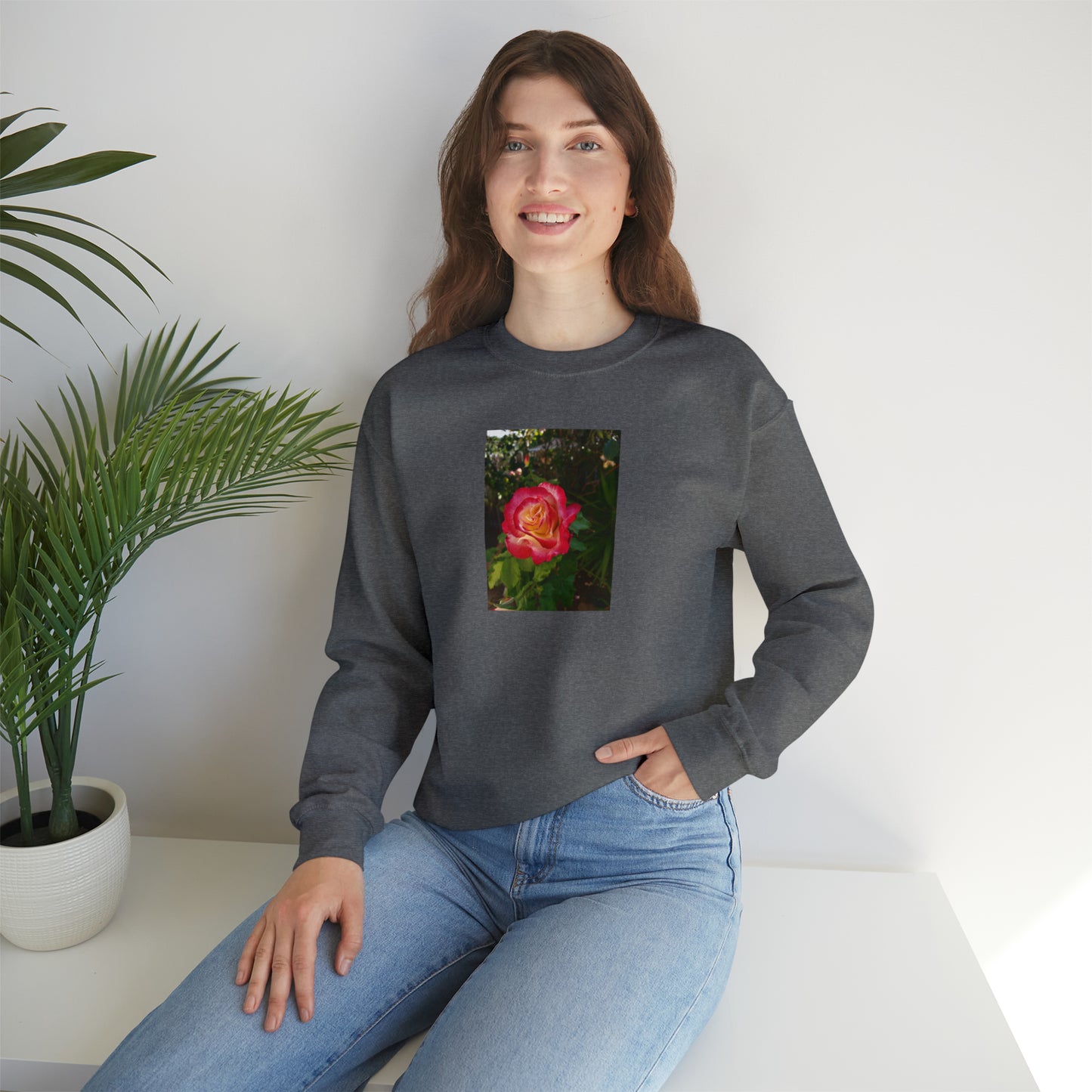 Unisex Gardening Sweatshirt Double Delight Rose Print