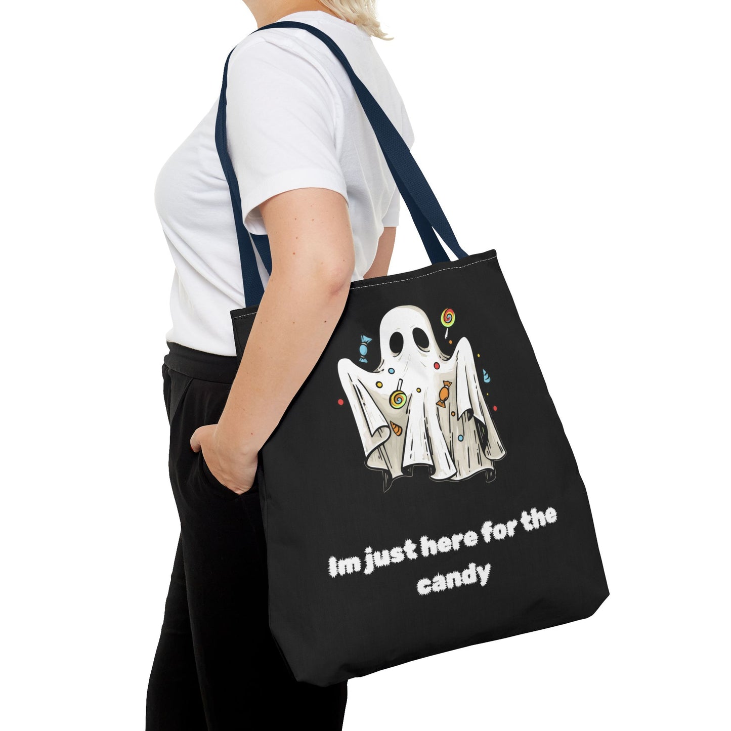 Cute Ghost Halloween Lover Spooky Season Trick or Treating Candy Bag Fall Themed Reusable Lunch Tote Bag