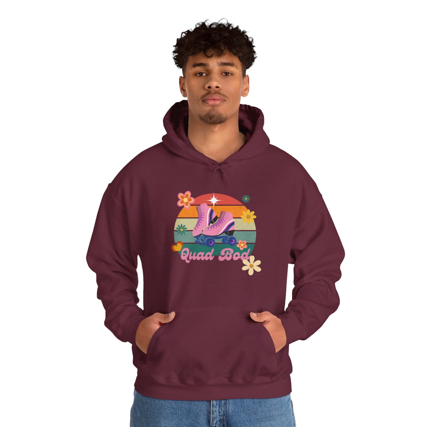 Unisex Heavy Blend™ Quad Bod Retro Vibes Rollerskater Hooded Sweatshirt