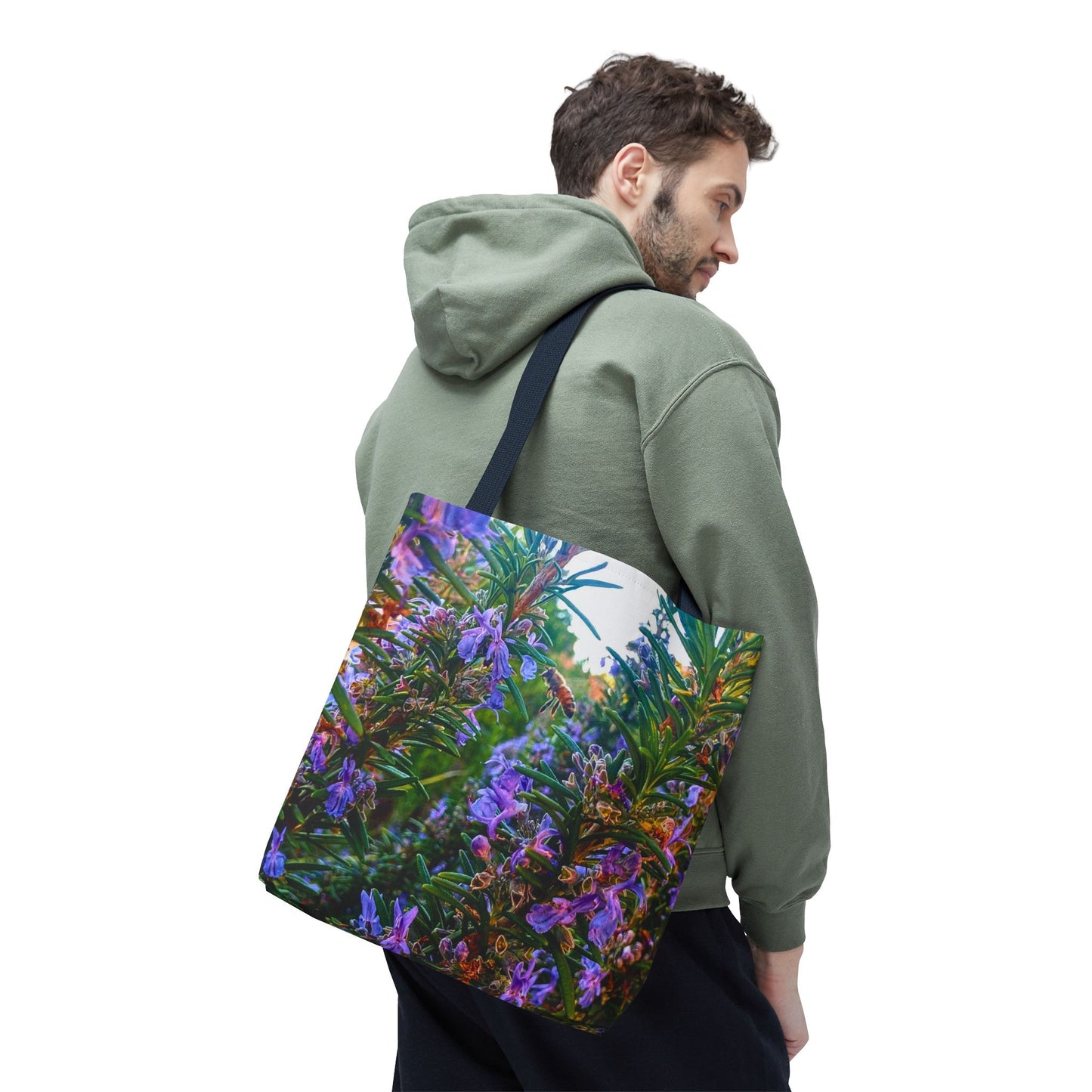Garden Themed Bee and Rosemary Tote Bag