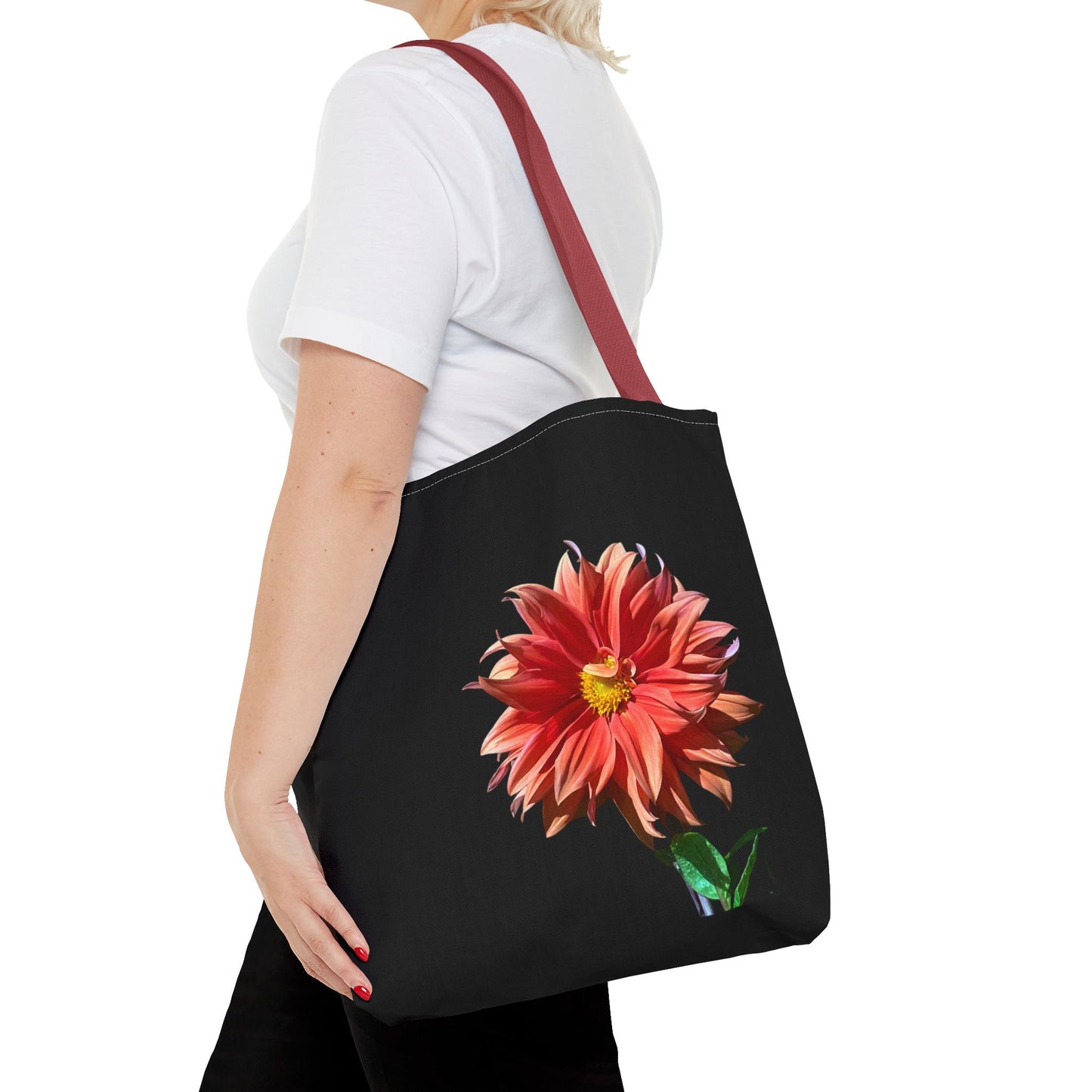 Unisex Dahlia Flower Tote Bag Nature Inspired Tote Floral Print Bag Garden Themed Tote Bag Dahlia Printed Gift Idea For Florists Plant Lover