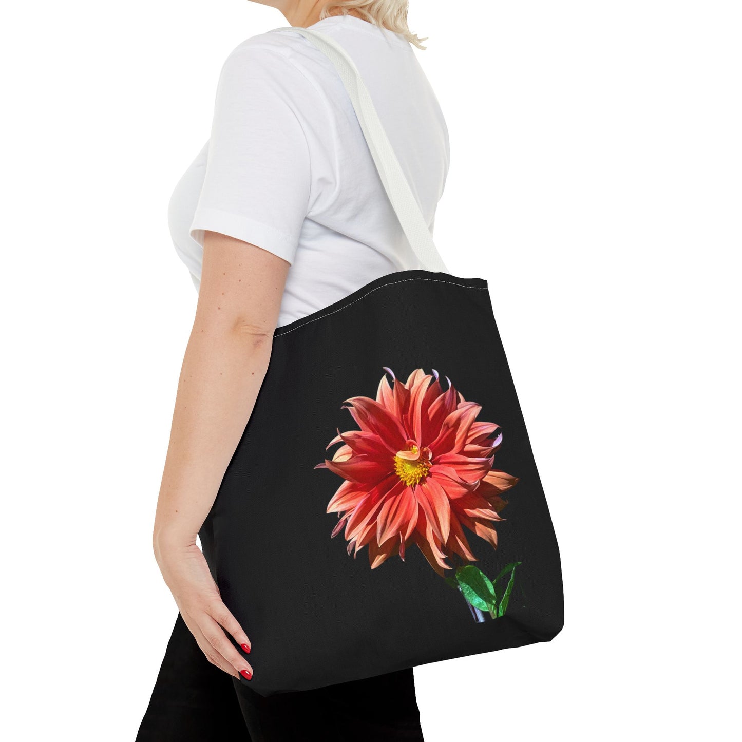 Unisex Dahlia Flower Tote Bag Nature Inspired Tote Floral Print Bag Garden Themed Tote Bag Dahlia Printed Gift Idea For Florists Plant Lover
