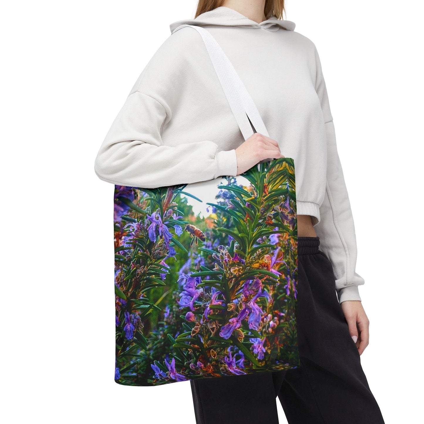 Garden Themed Bee and Rosemary Tote Bag