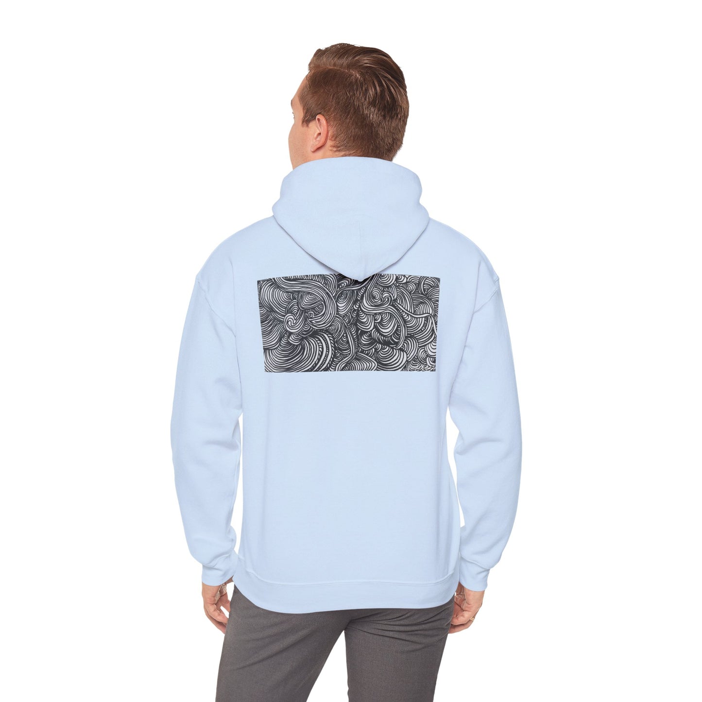 Unisex Heavy Blend™ Original Minimalist Line Art Midsize Print Hooded Sweatshirt - Liquid