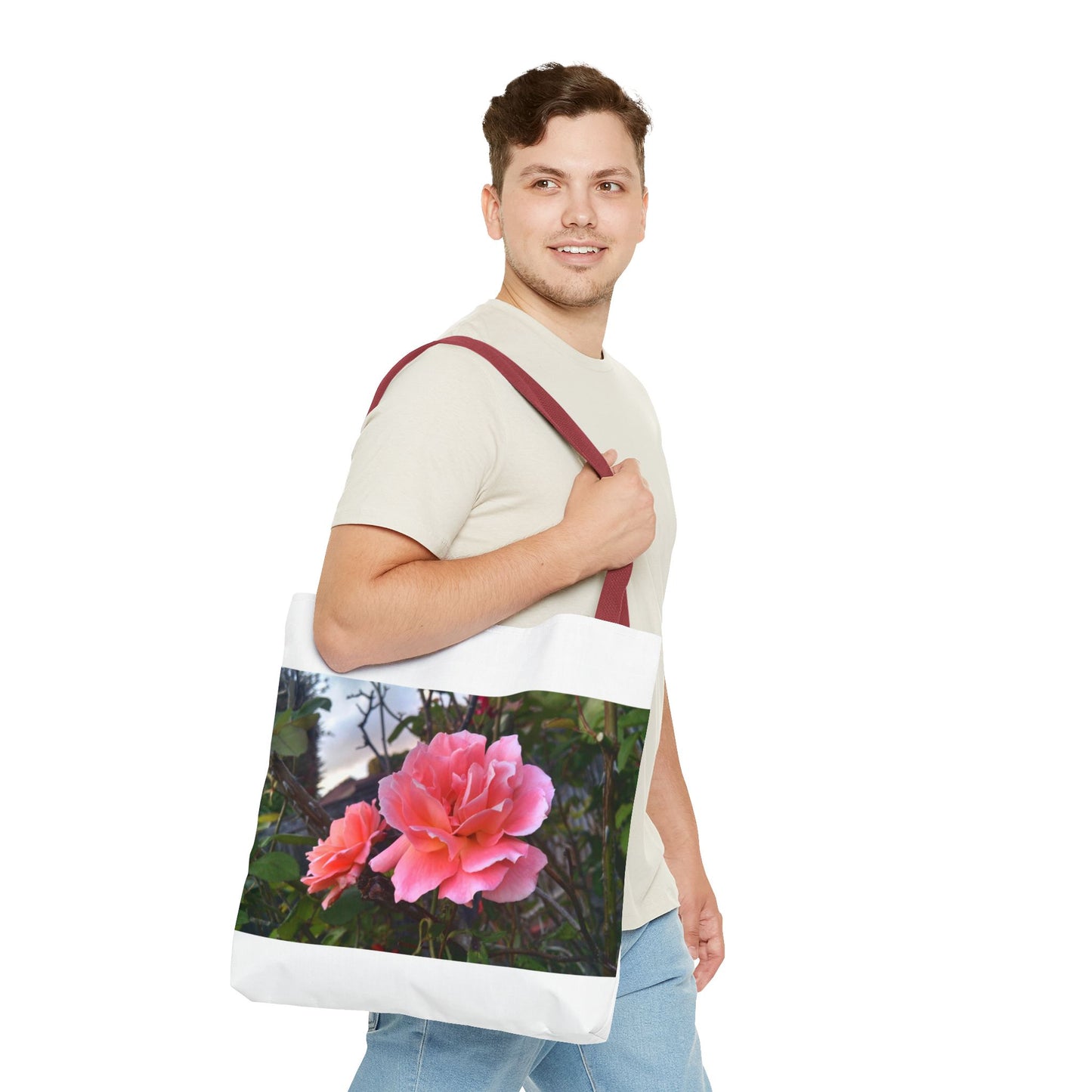Unisex Garden Themed Double Delight Roses Reusable Tote Bag