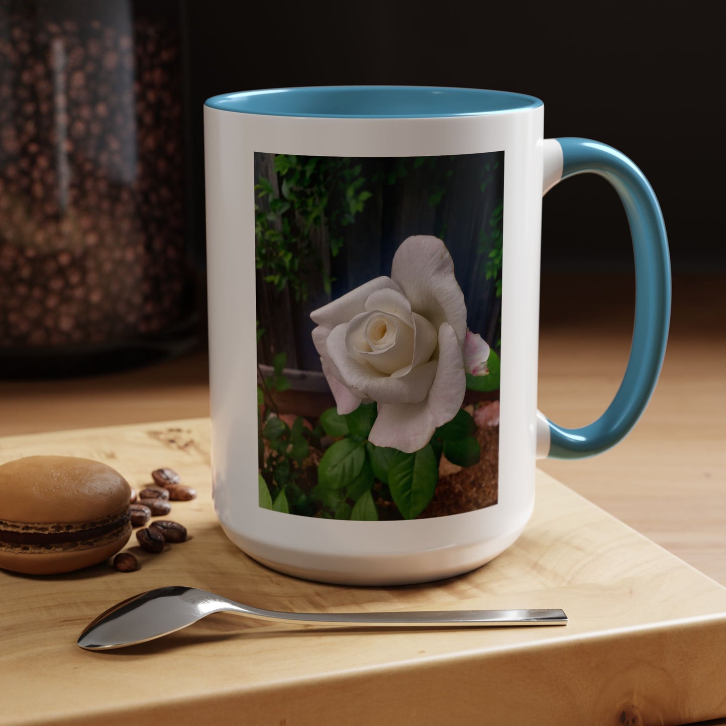 11oz/15oz Garden Themed White Sugar Moon Hybrid Tea Roses Coffee Mug