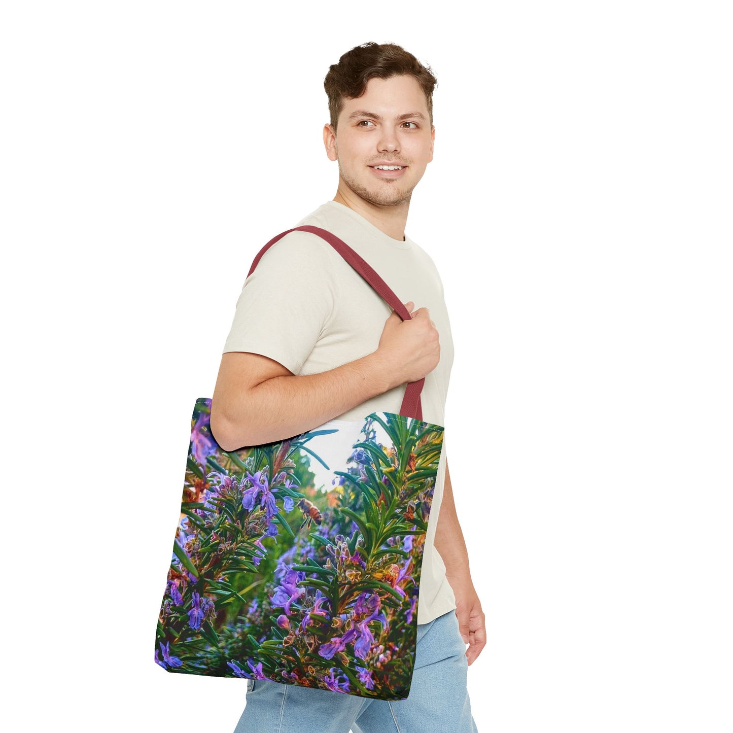 Garden Themed Bee and Rosemary Tote Bag