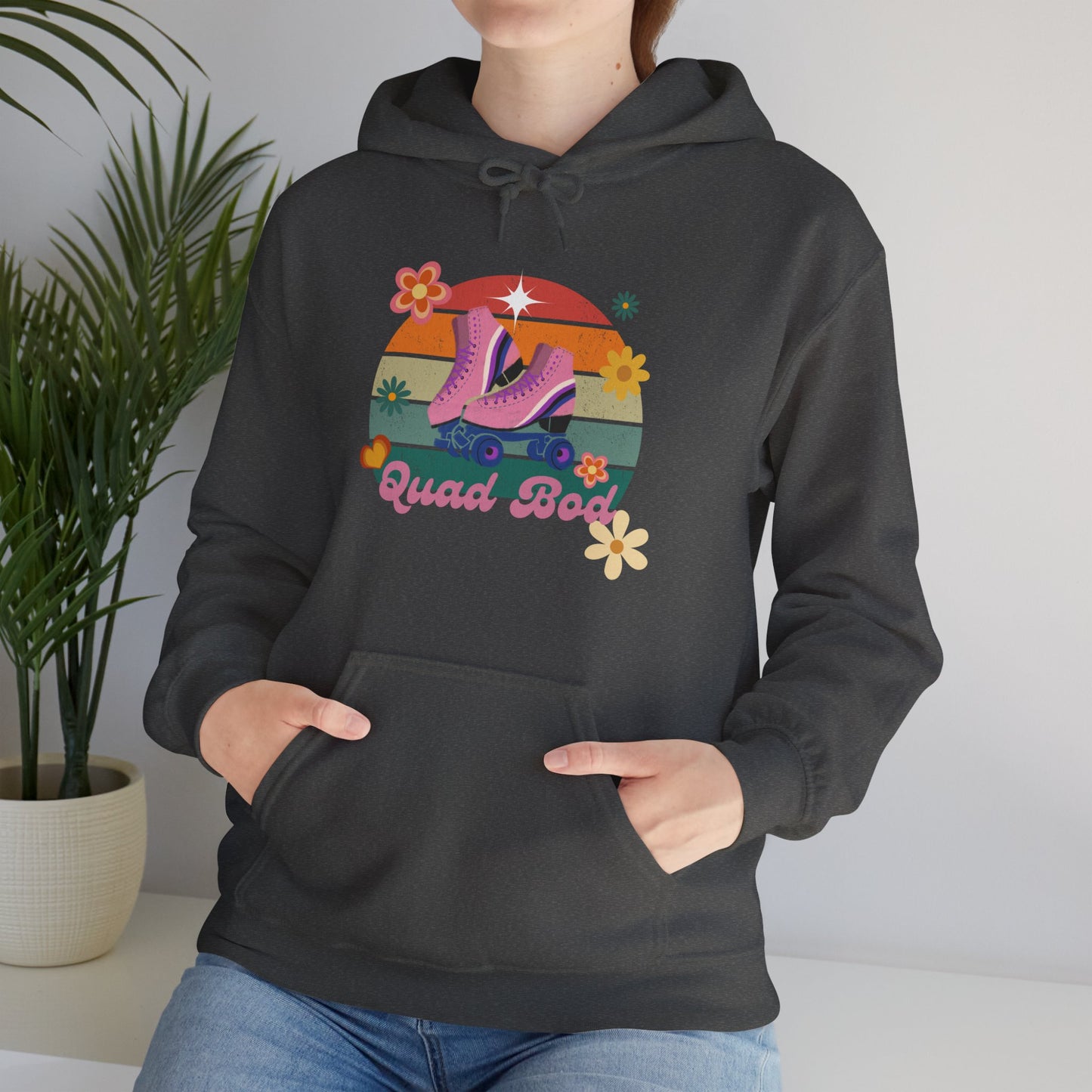Unisex Heavy Blend™ Quad Bod Retro Vibes Rollerskater Hooded Sweatshirt