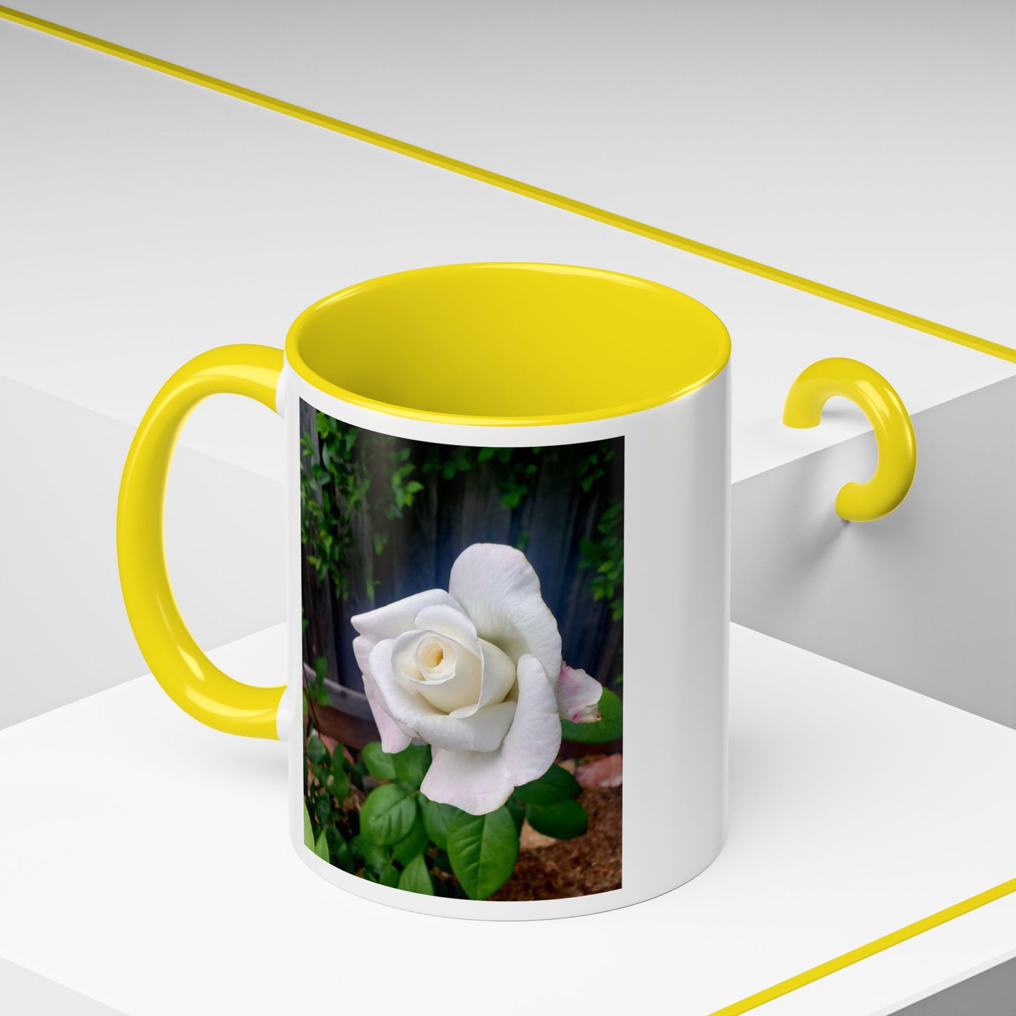 11oz/15oz Garden Themed White Sugar Moon Hybrid Tea Roses Coffee Mug