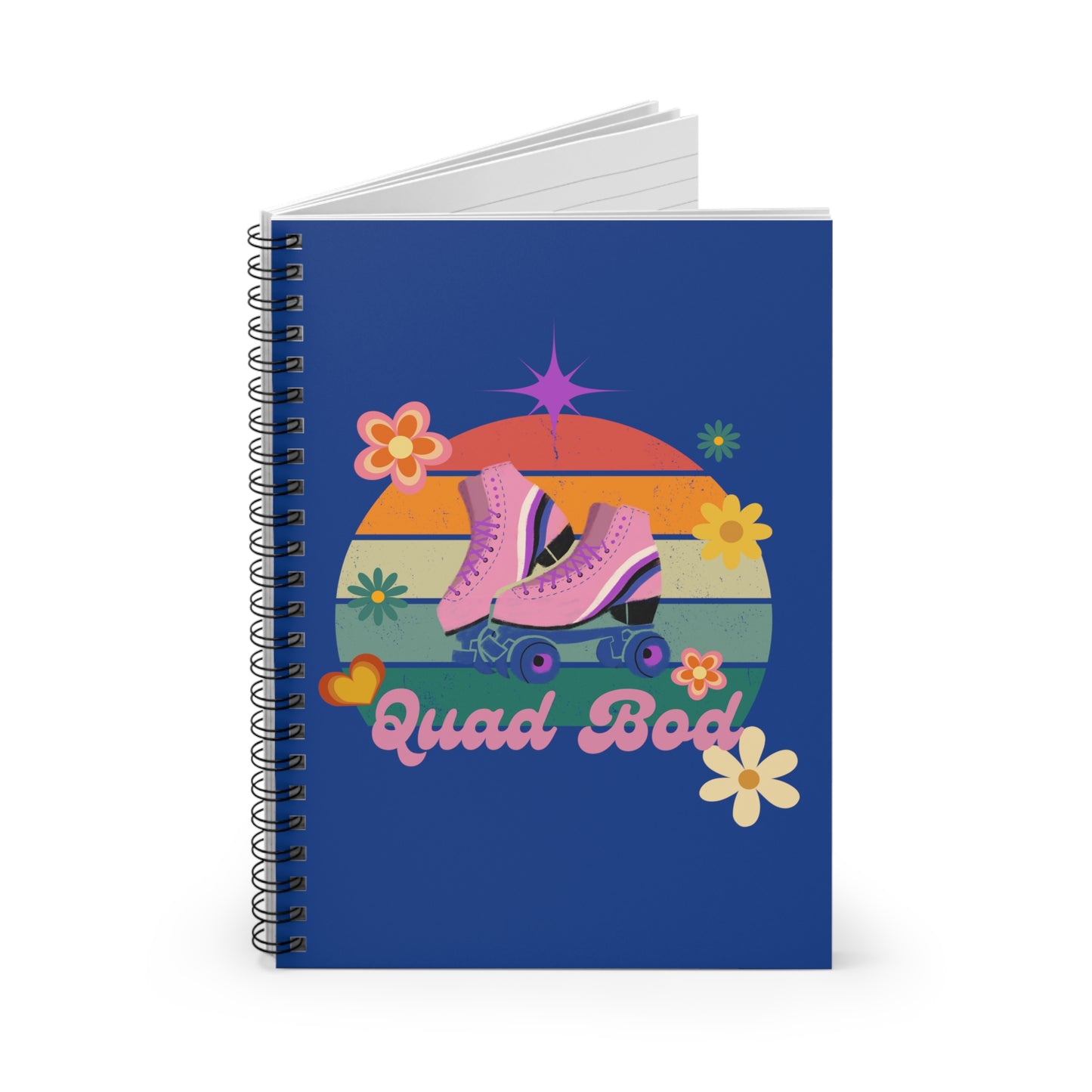 Spiral Notebook - Ruled Line, Dark Blue Quad Bod Retro Vibes Rollerskate Theme, EDC 118 pages