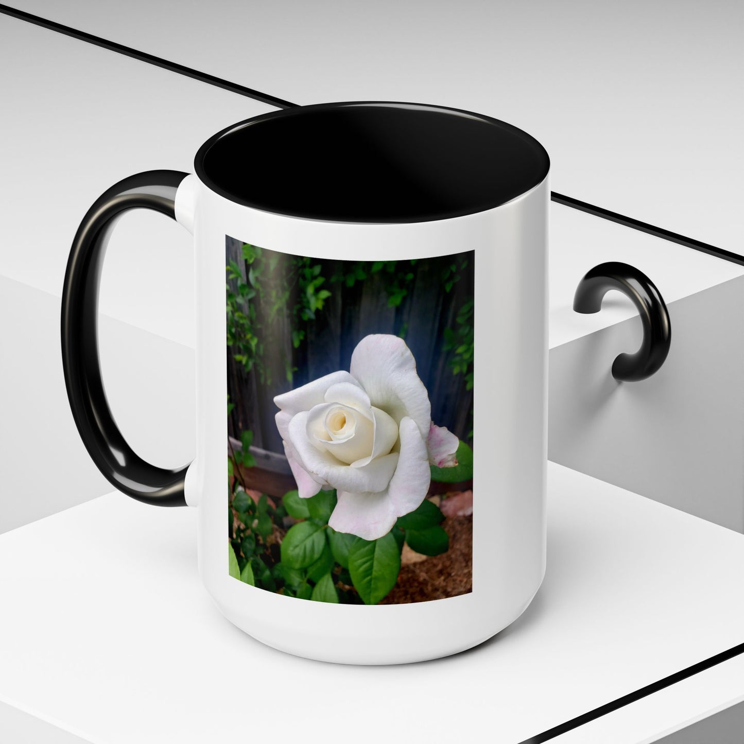 11oz/15oz Garden Themed White Sugar Moon Hybrid Tea Roses Coffee Mug