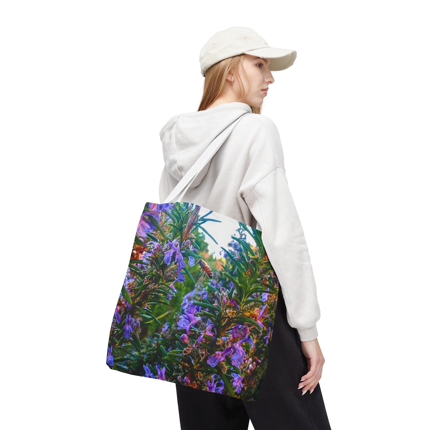 Garden Themed Bee and Rosemary Tote Bag