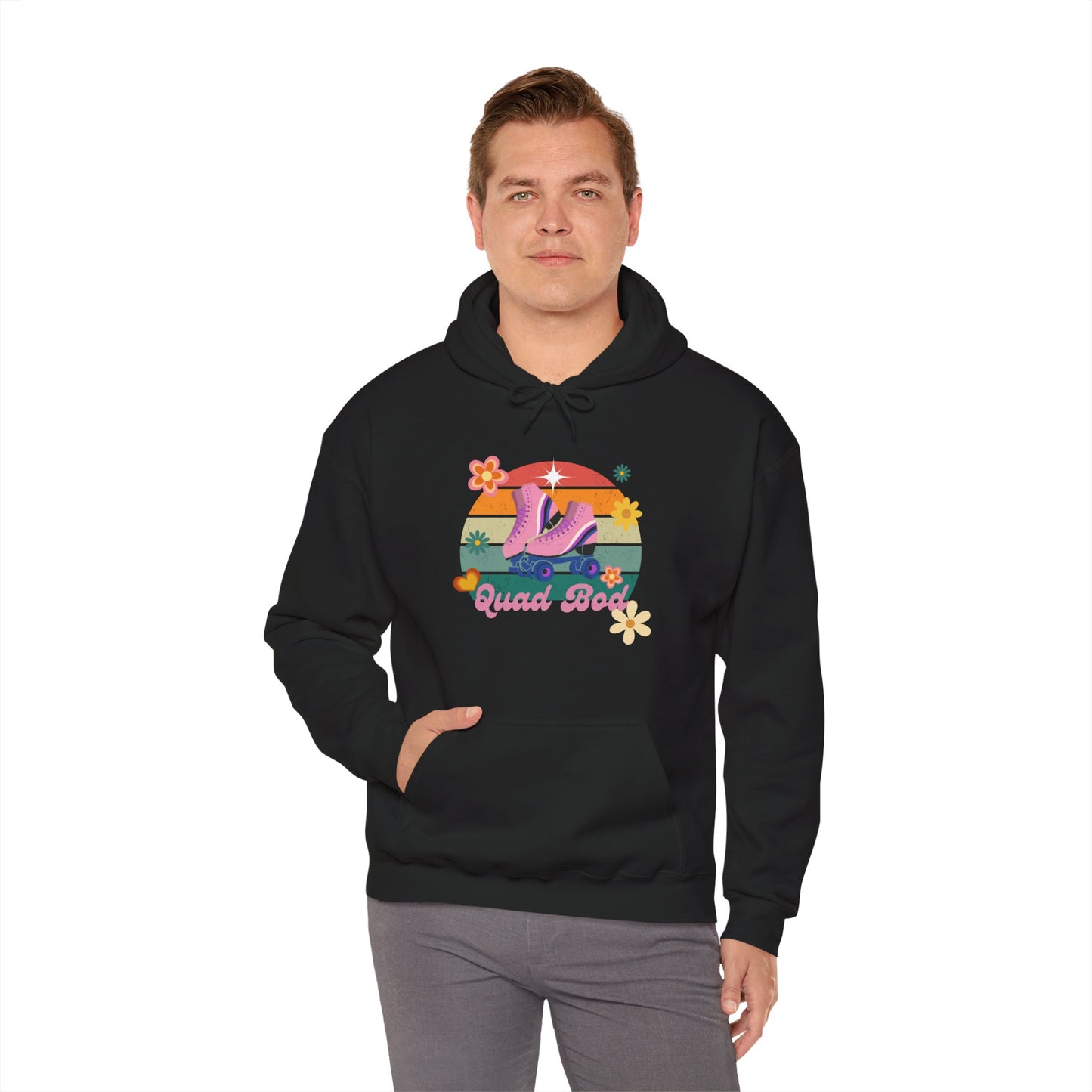 Unisex Heavy Blend™ Quad Bod Retro Vibes Rollerskater Hooded Sweatshirt