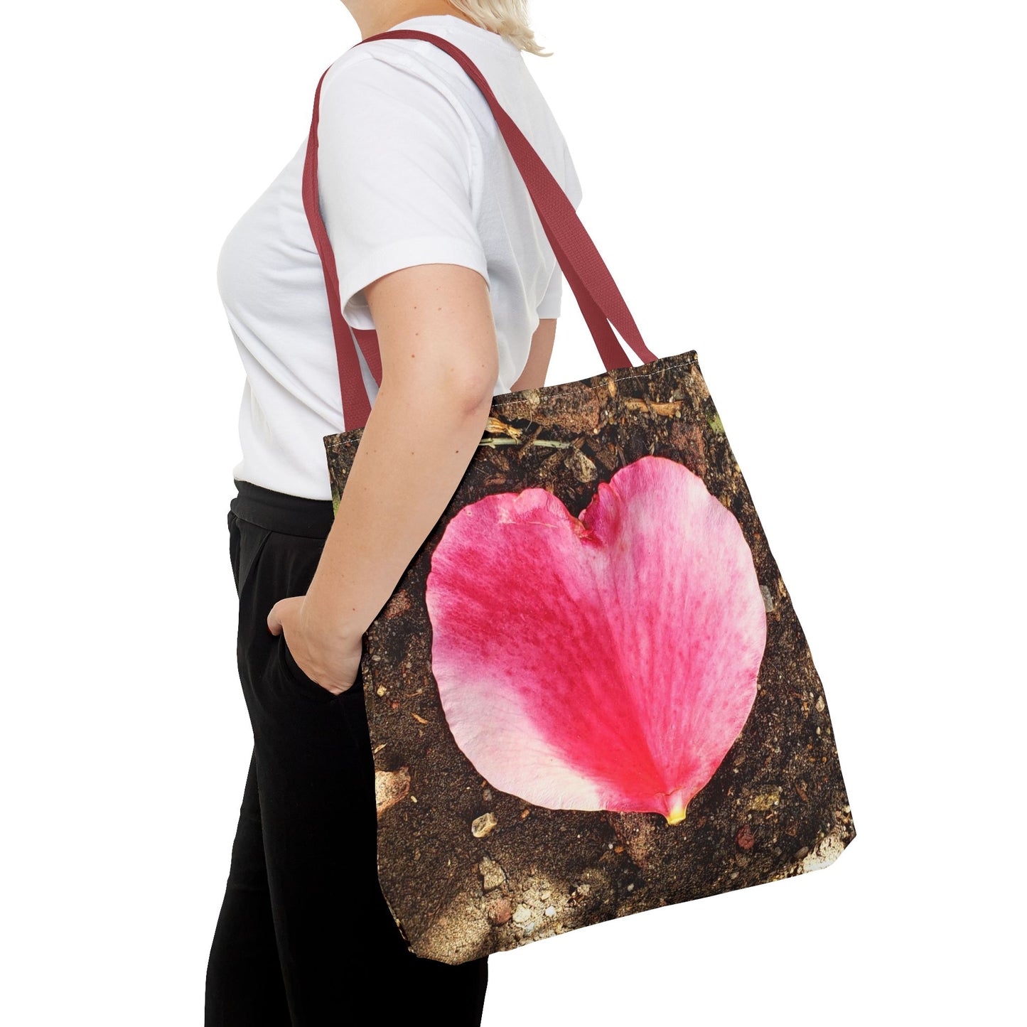 Unisex Garden Themed Double Delight Heart Shaped Rose Petal Tote Bag