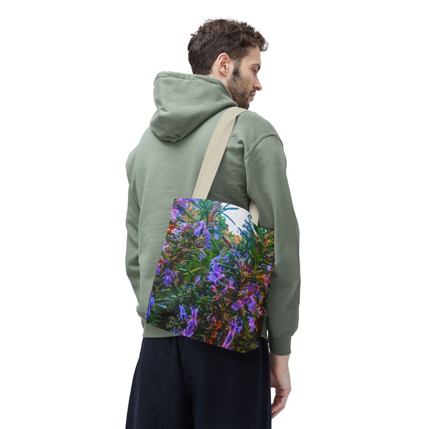 Garden Themed Bee and Rosemary Tote Bag