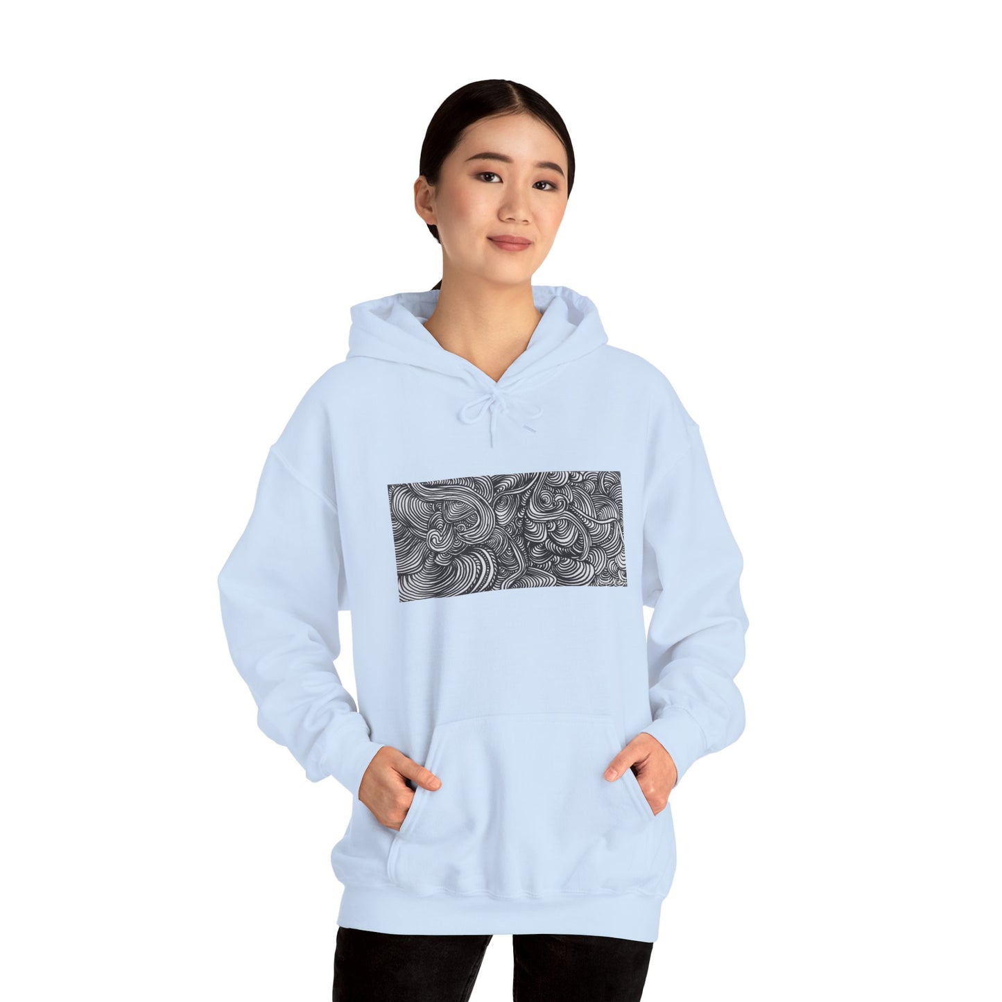 Unisex Heavy Blend™ Original Minimalist Line Art Midsize Print Hooded Sweatshirt - Liquid