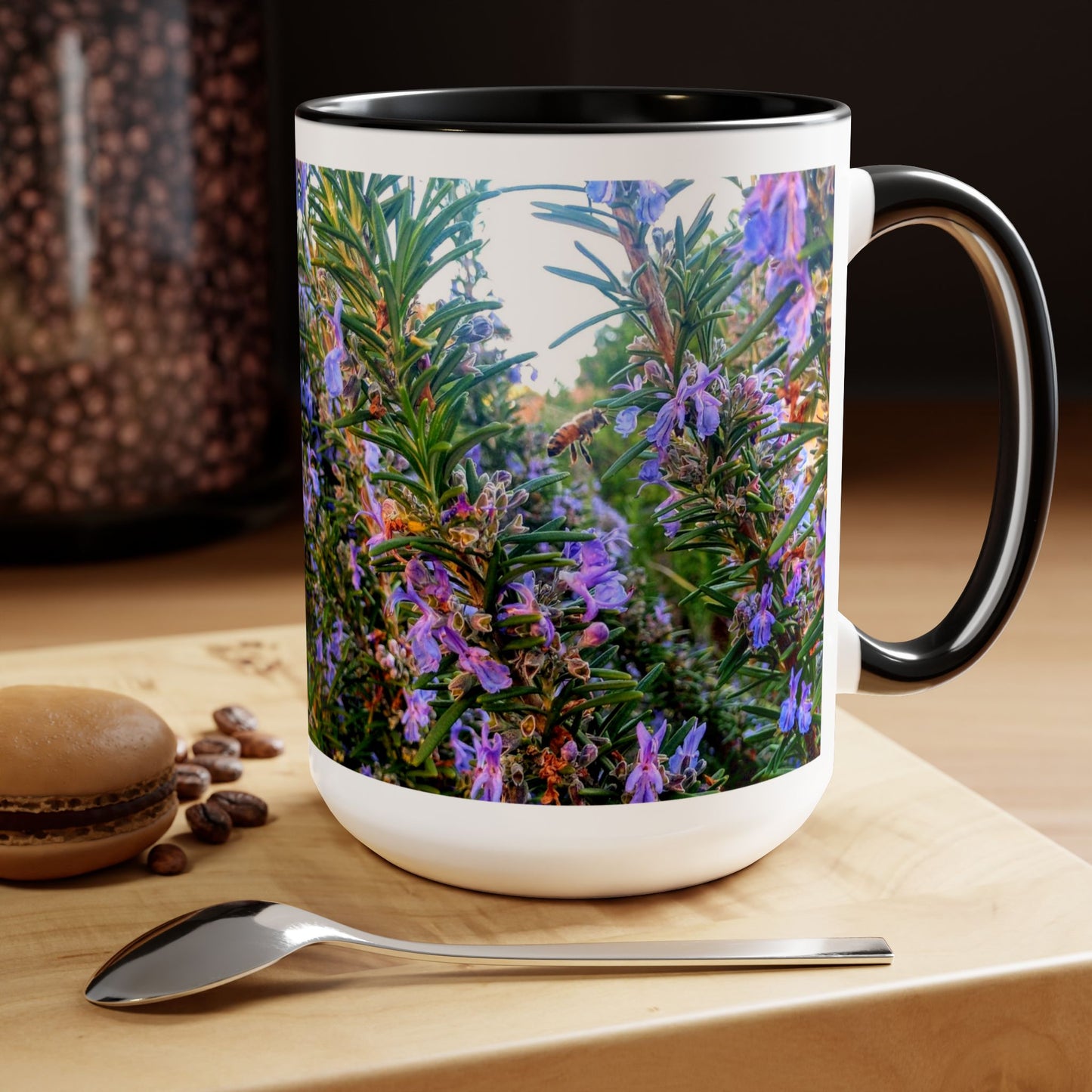 15oz Garden Themed Rosemary and Bee Pollinator Coffee Mug