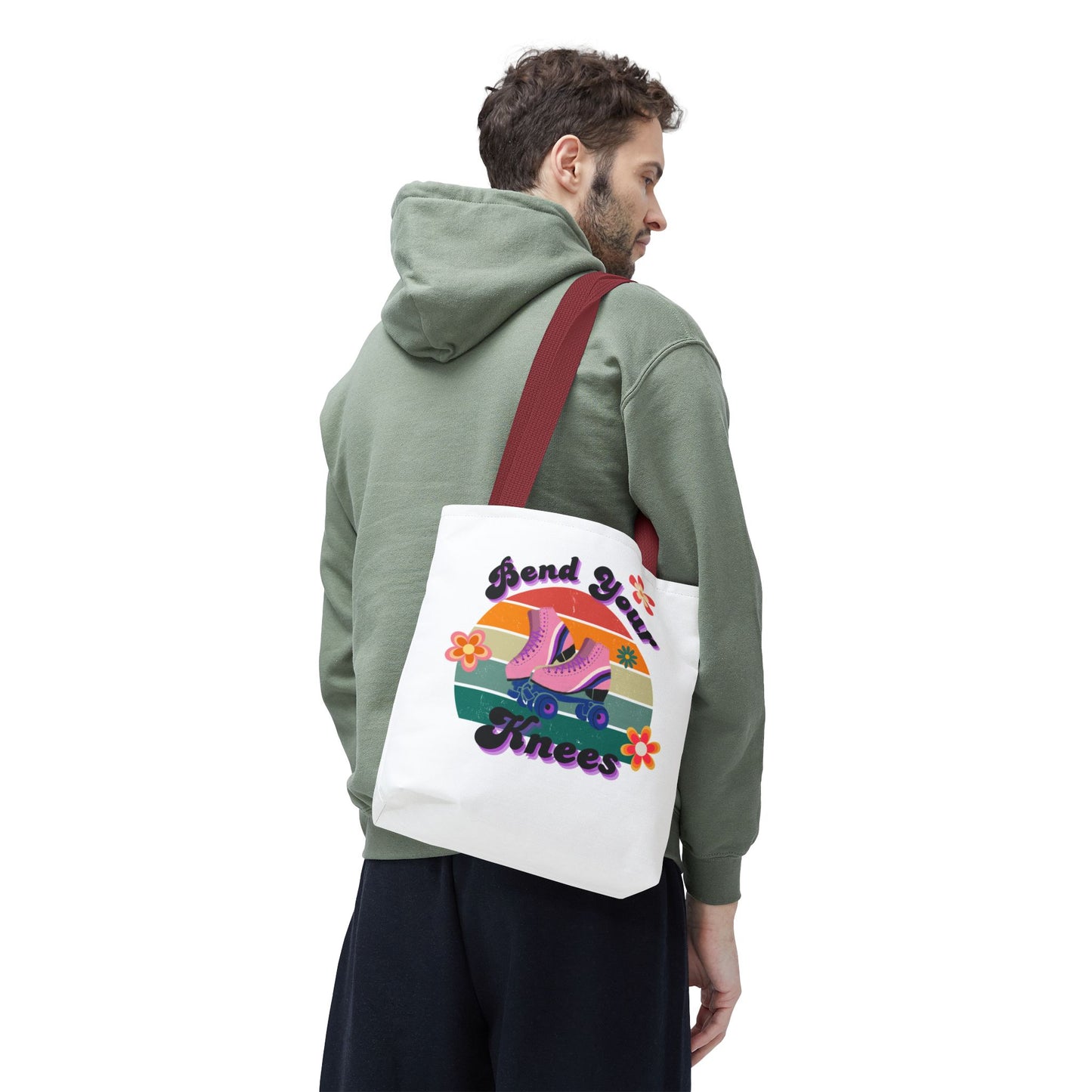 Unisex Retro Vibes Bend Your Knees Skate Day Tote Bag - White