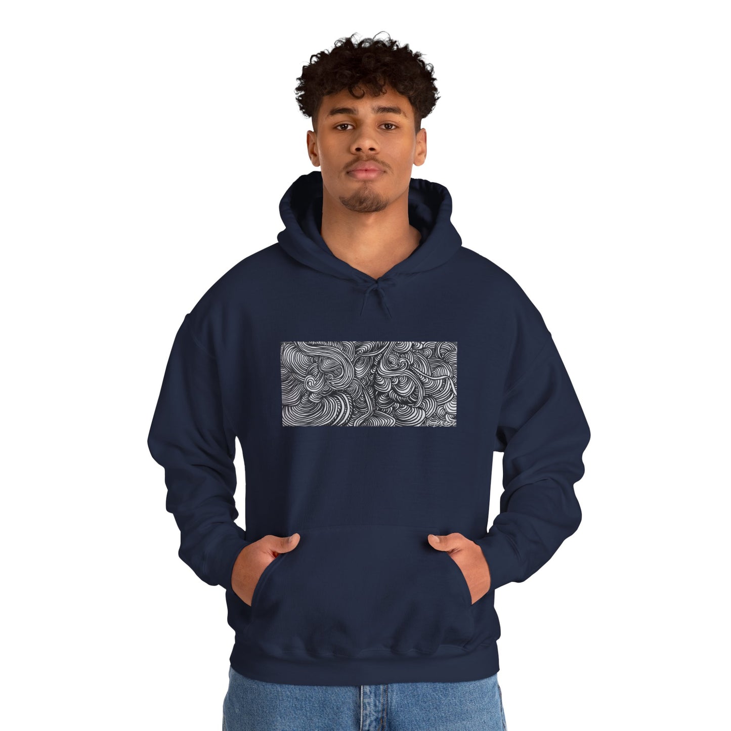 Unisex Heavy Blend™ Original Minimalist Line Art Midsize Print Hooded Sweatshirt - Liquid