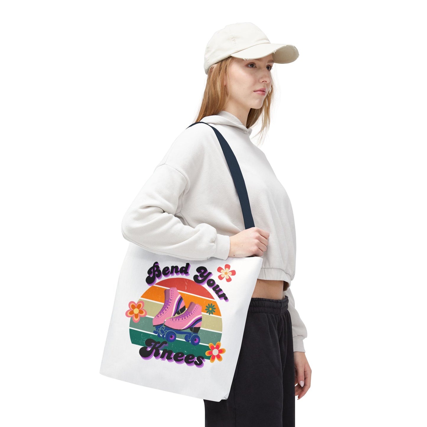 Unisex Retro Vibes Bend Your Knees Skate Day Tote Bag - White