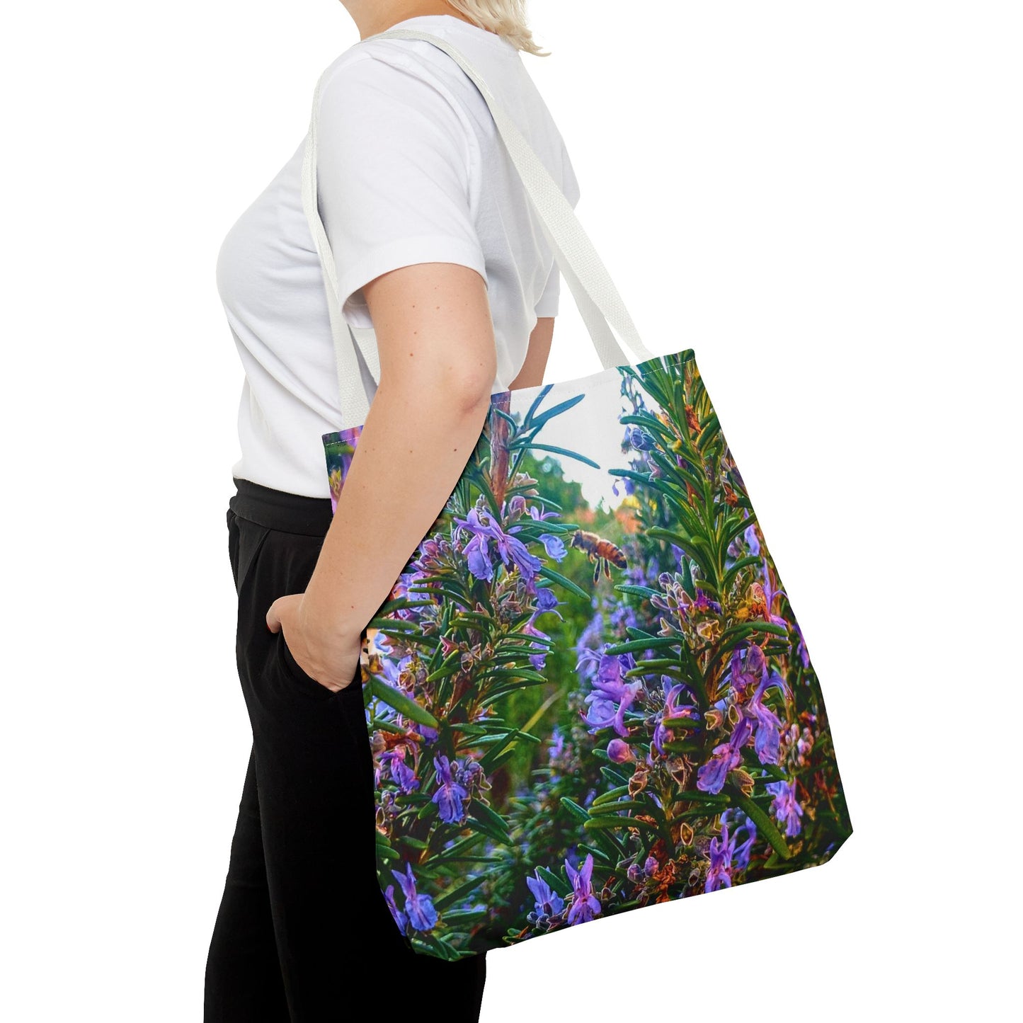 Garden Themed Bee Tote Bag Gardening Tote Gardening Bee Gift Idea Rosemary Gift For Gardener Rosemary and Bee Bag Rosemary Bee Pollinating