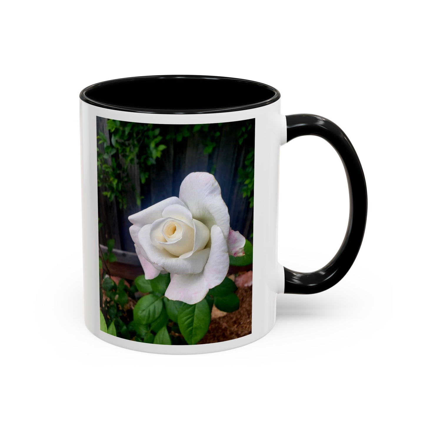 11oz. Garden Themed White Sugar Moon Hybrid Tea Roses Coffee Mug