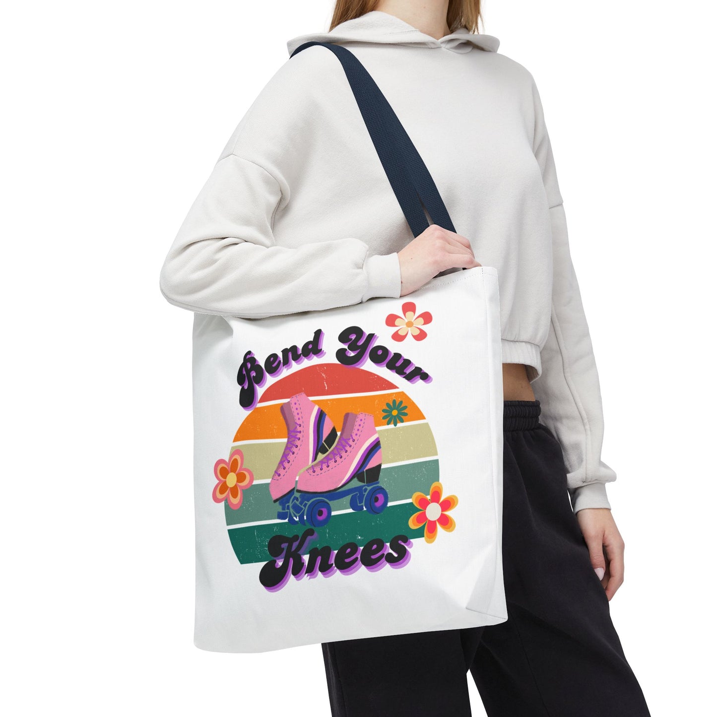 Unisex Retro Vibes Bend Your Knees Skate Day Tote Bag - White
