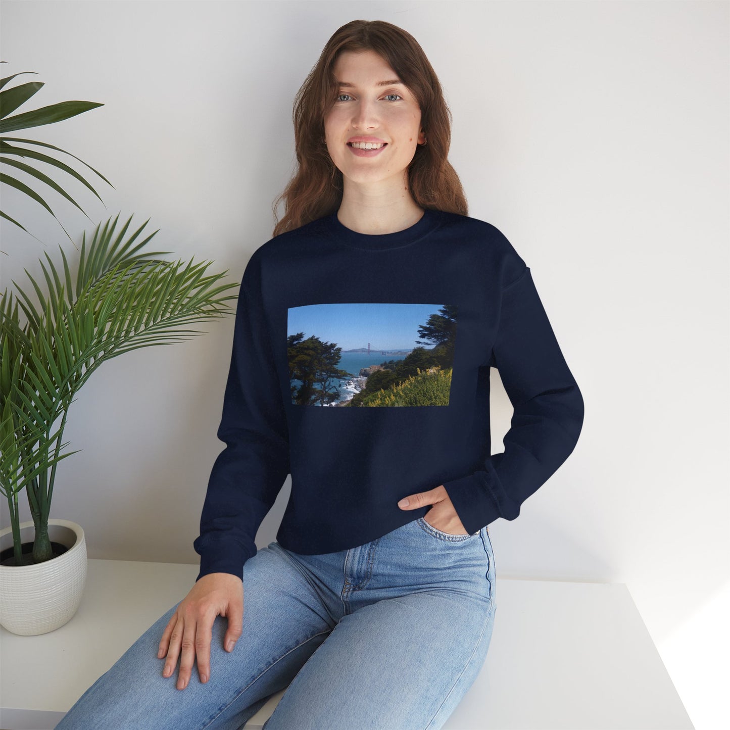 Unisex Travel Sweater, Scenic Lookout, El Camino Del Mar, San Francisco, California, Golden Gate Bridge, Vista, Ocean Views, Beautiful Blue