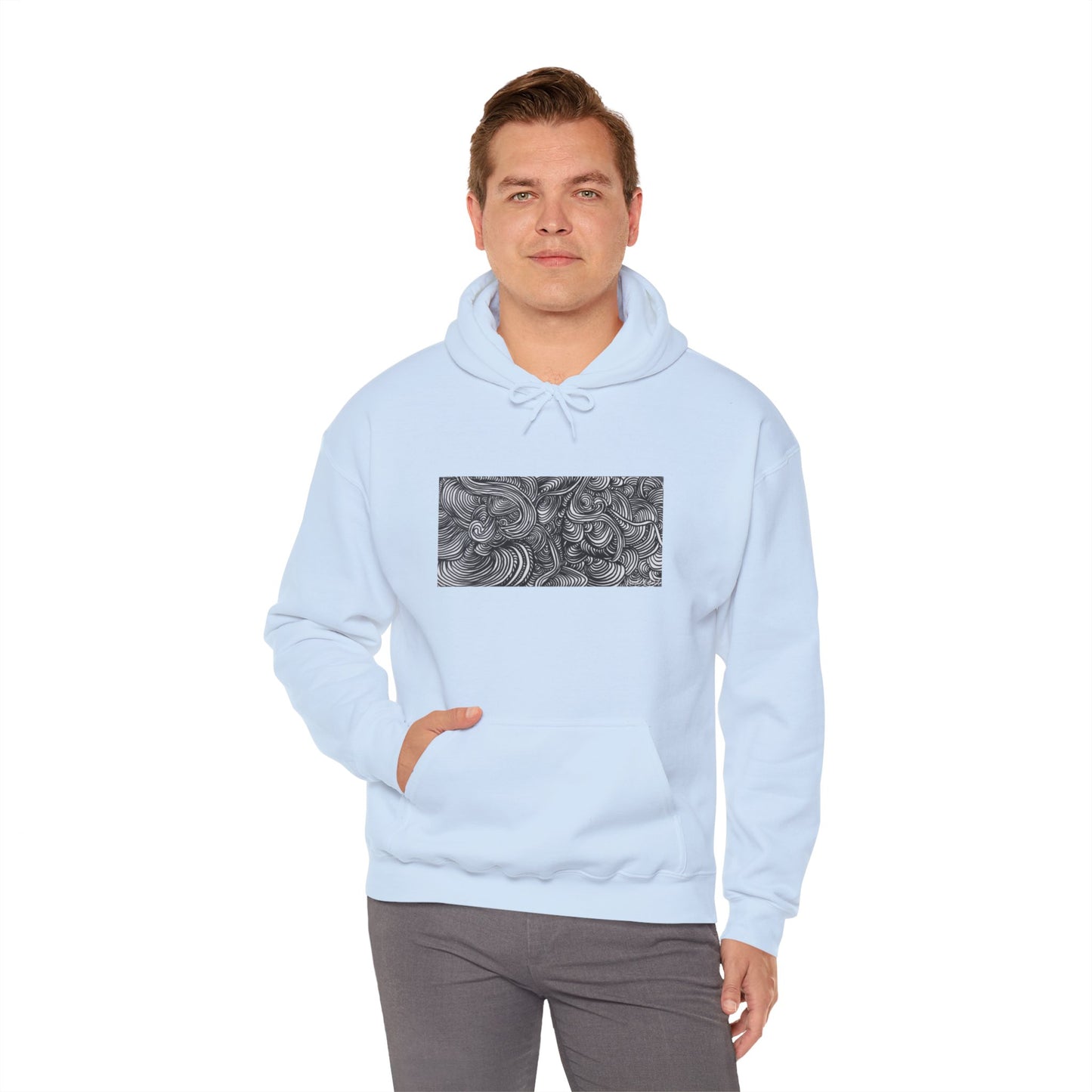 Unisex Heavy Blend™ Original Minimalist Line Art Midsize Print Hooded Sweatshirt - Liquid