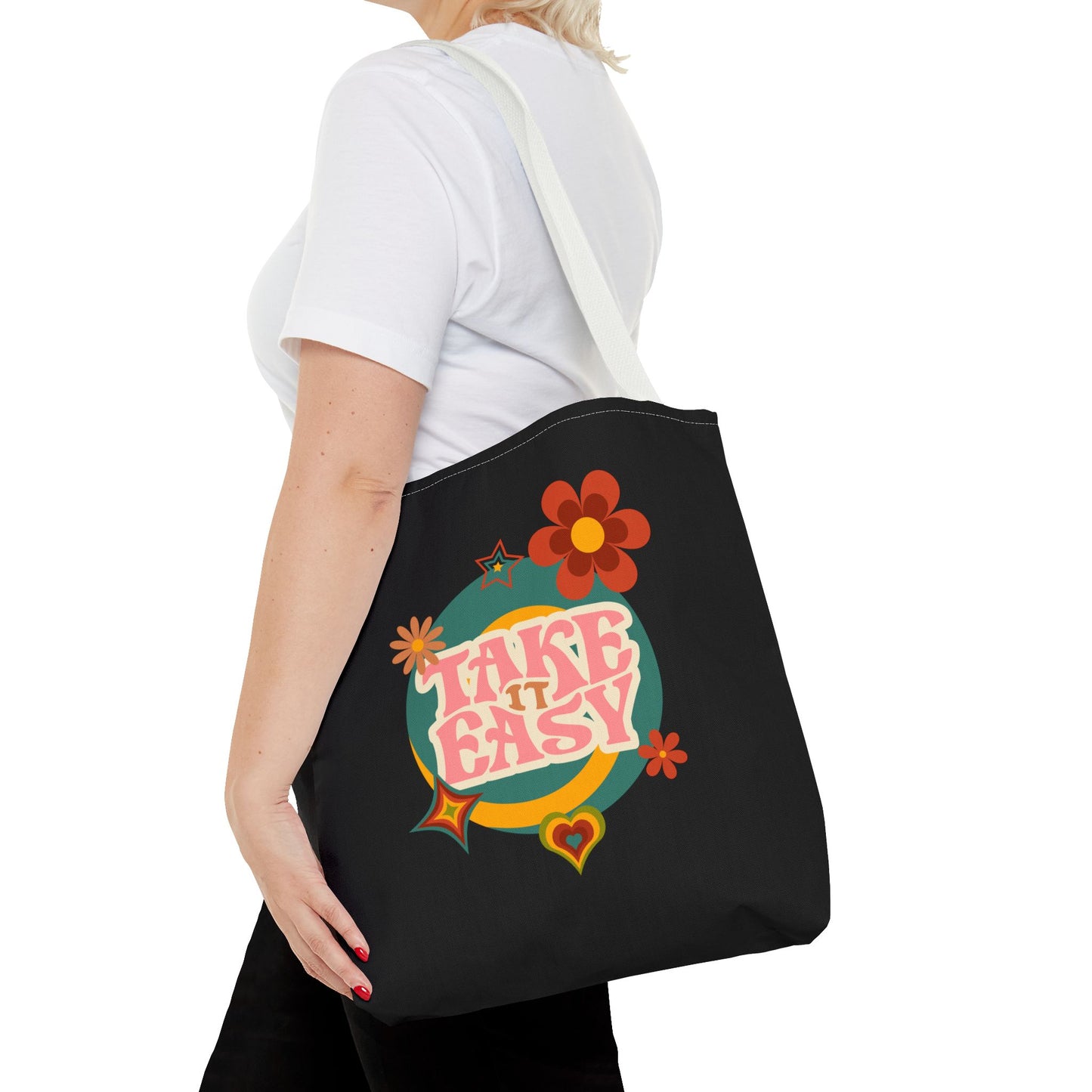 Unisex Retro Vibes Back To School Take It Easy Tote Bag Reusable Grocery Bag Everyday Carry Tote Bag For Errands Travel Shopping Bag