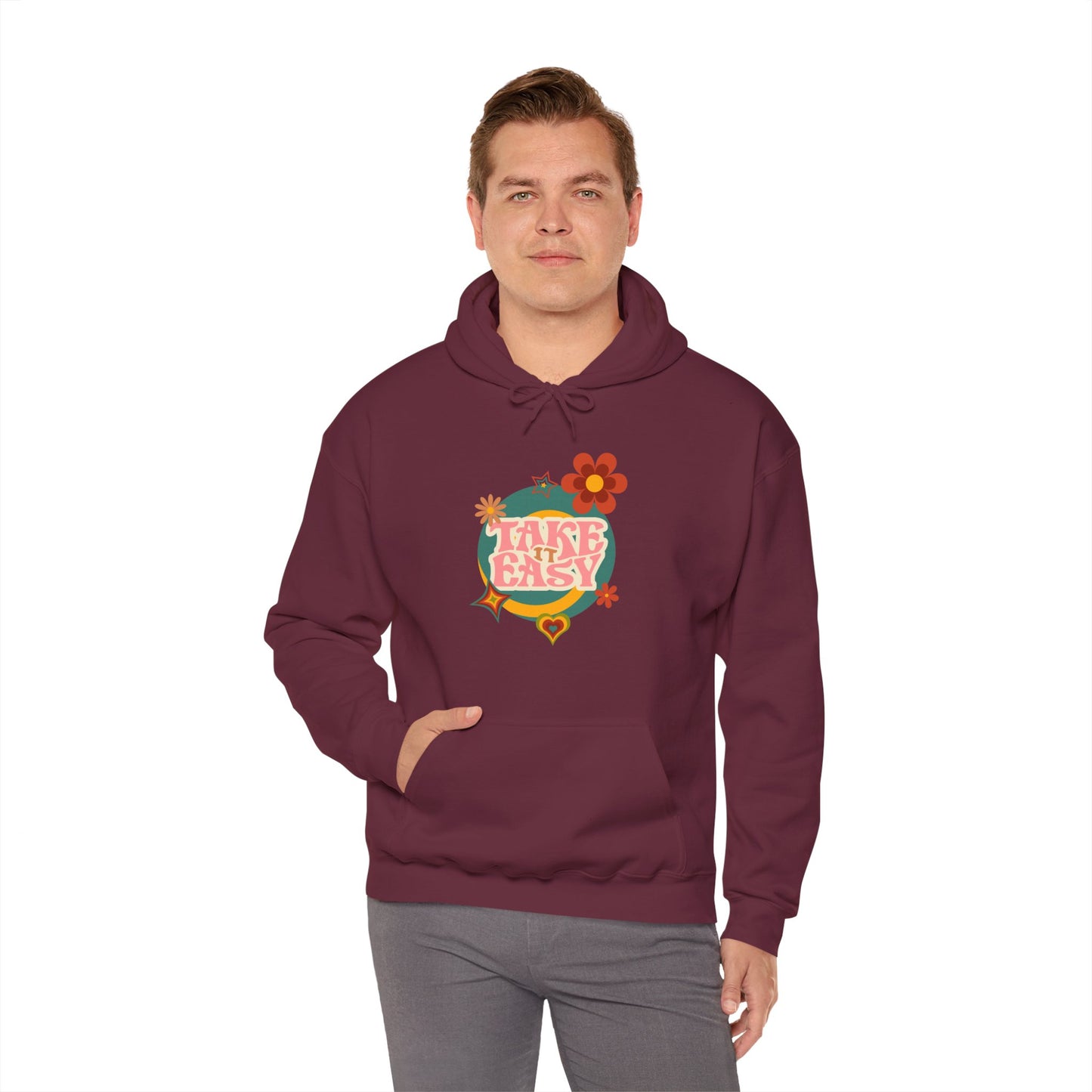 Unisex Heavy Blend™ Retro Vibes Take It Easy Hooded Sweatshirt
