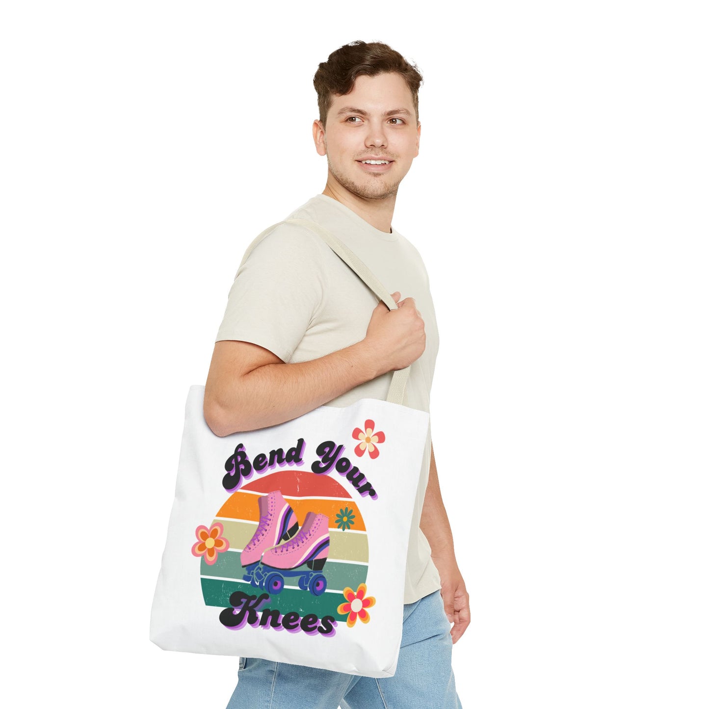 Unisex Retro Vibes Bend Your Knees Skate Day Tote Bag - White